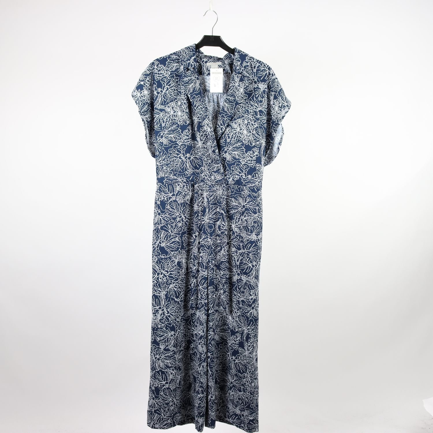 Byxdress, H&M, vit, blå, stl. 34