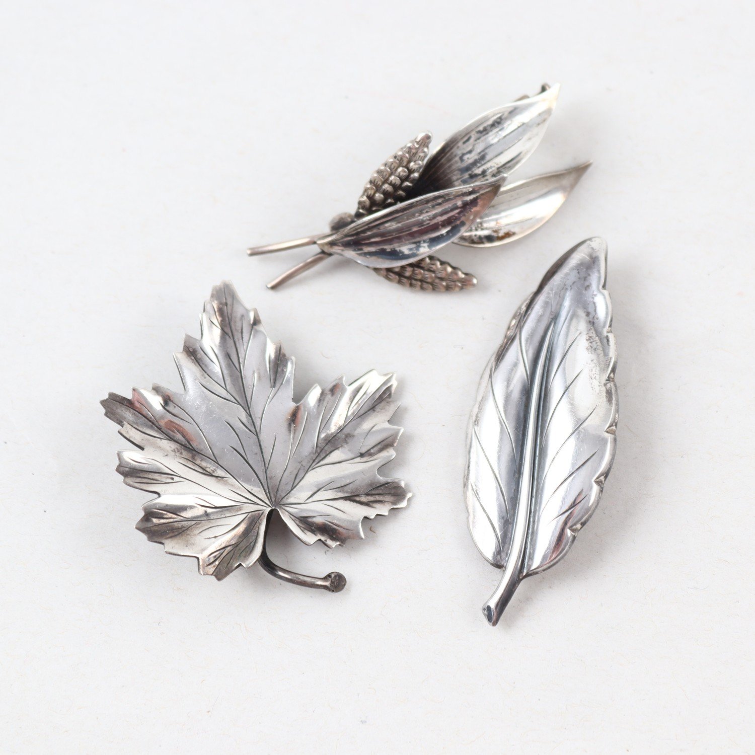 Broscher, silver, löv, blad, vintage, vikt: 17,2g