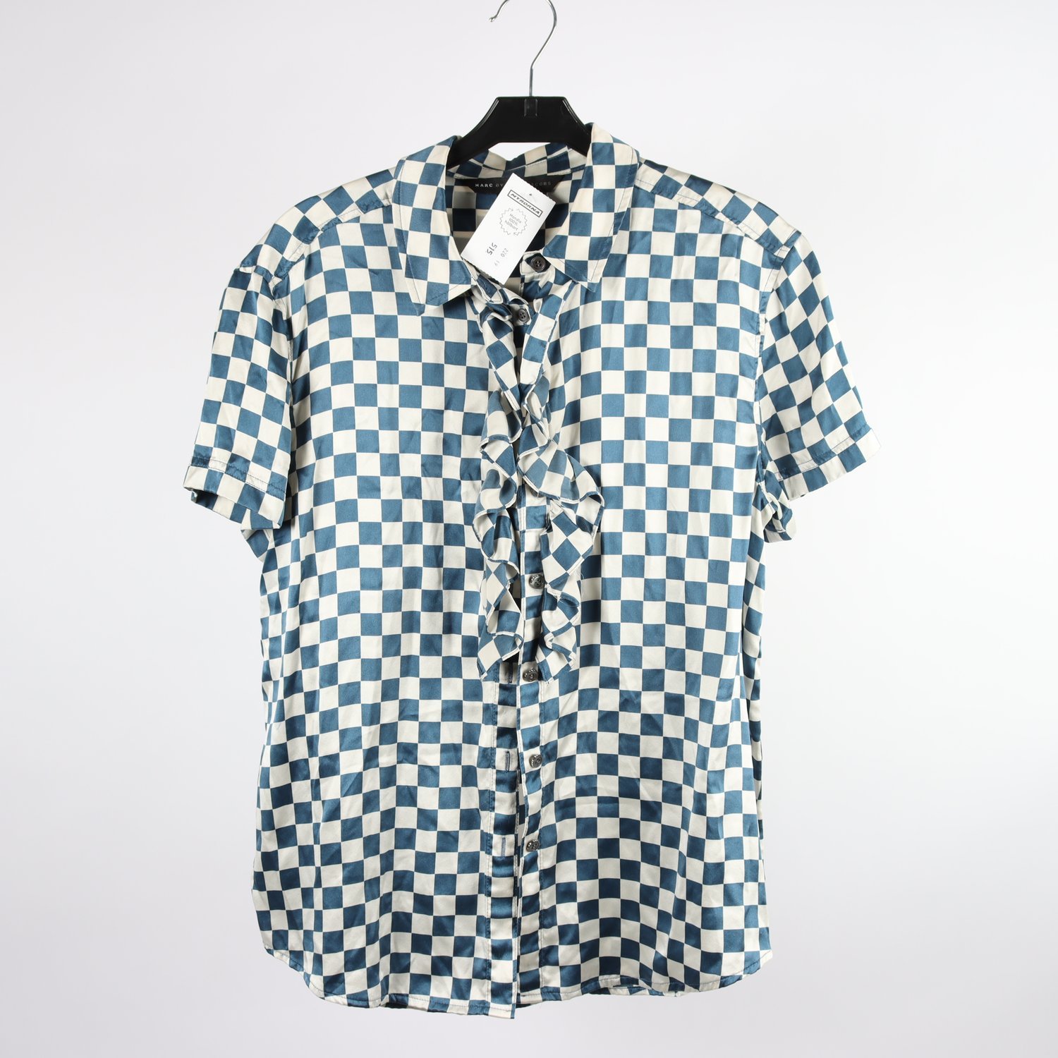 Blus, Marc by Marc Jacobs, vit, blå, silke, stl. M
