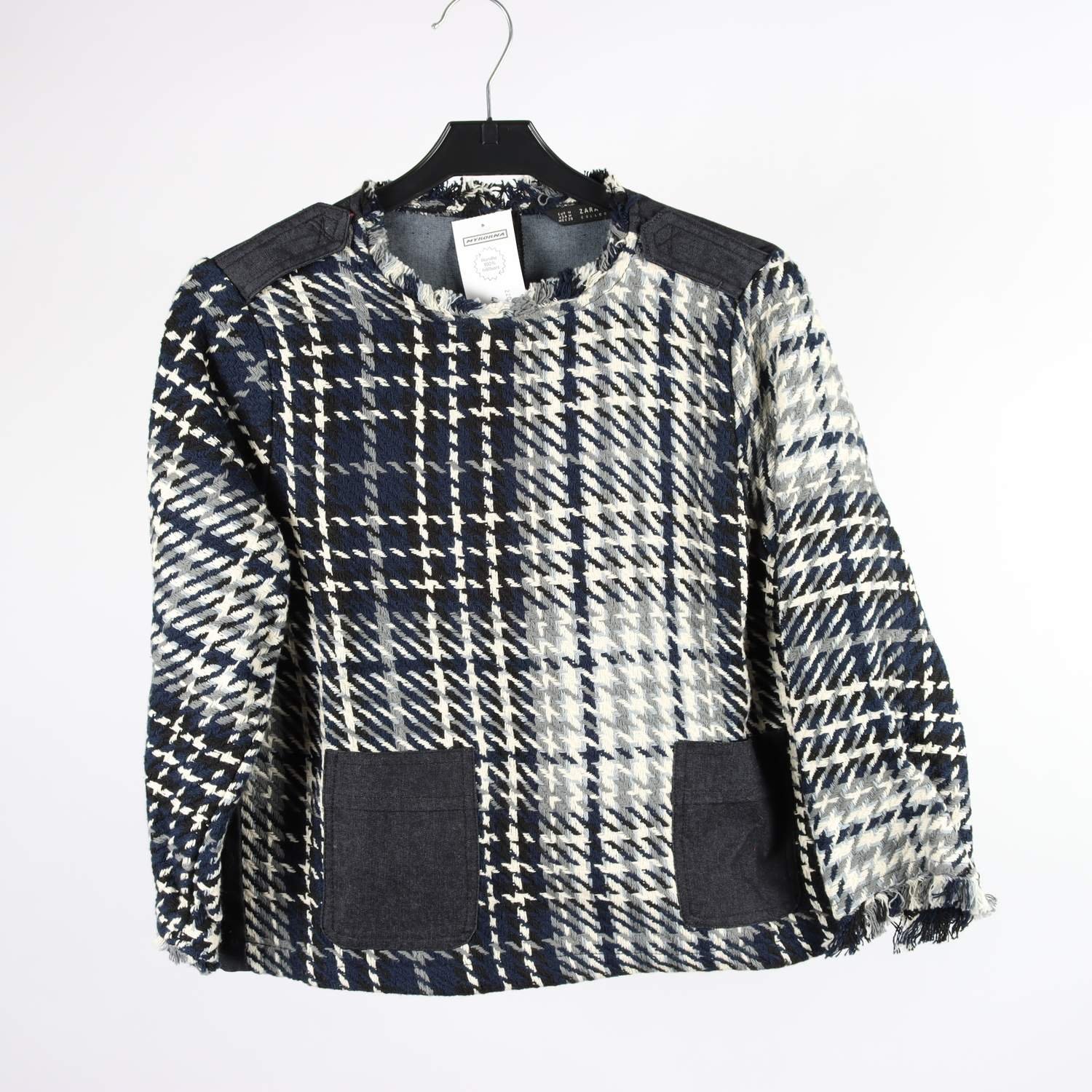 Blus, Zara, blå, vit, jeans, stl. M