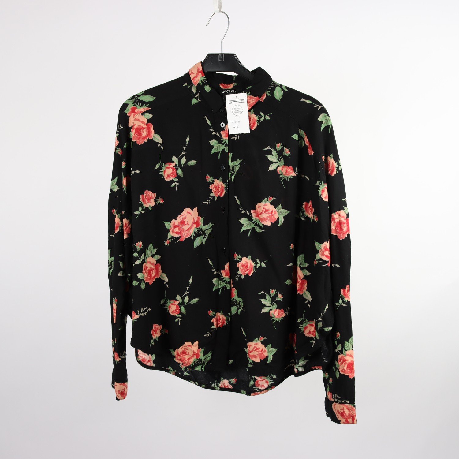 Blus, Monki, svart, blommig, stl. S