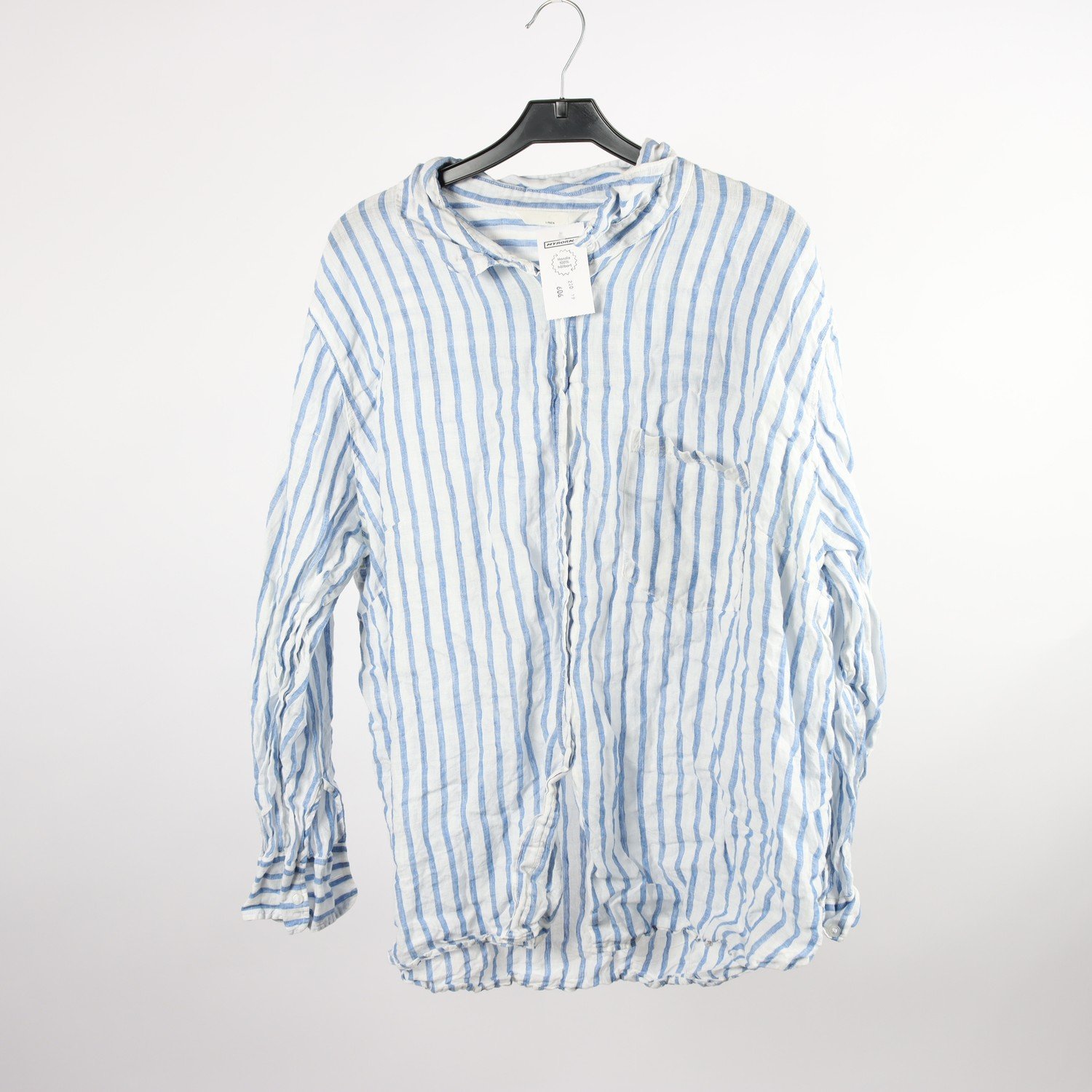 Blus, H&M, randig, vit, blå, lin, stl. ca. M