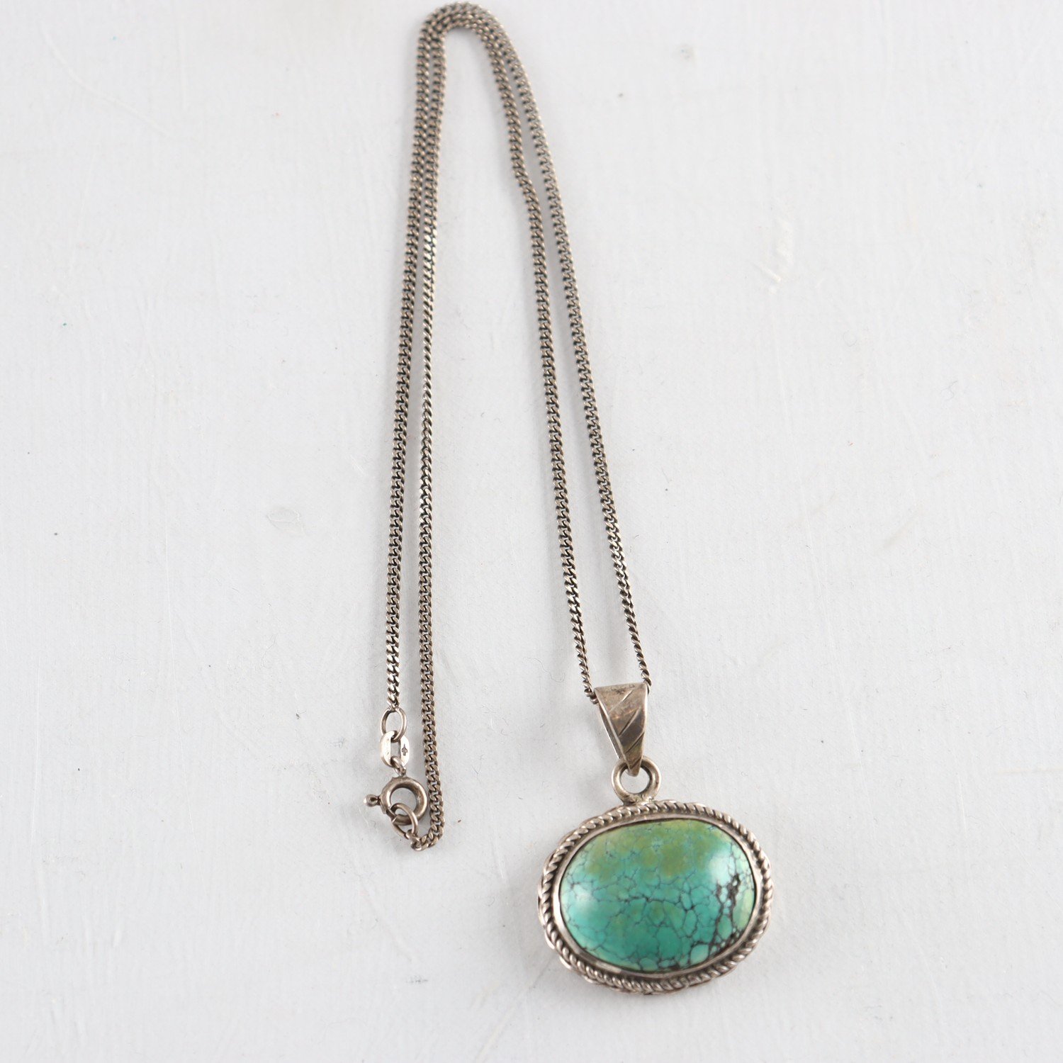 Halsband, Silver 925, turkosgrön sten, Vintage