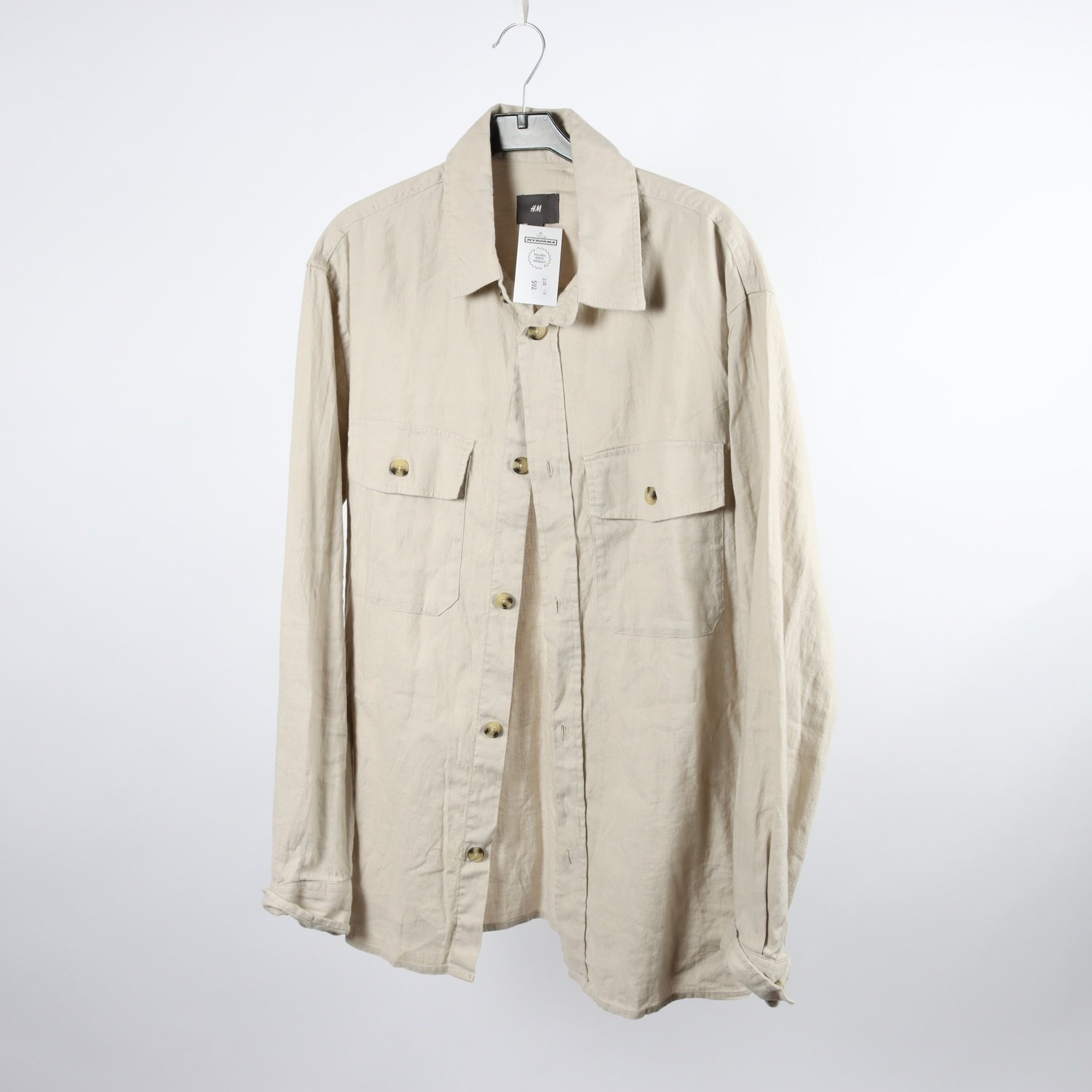 Skjorta, H&M, beige, lin, bomull, stl. L