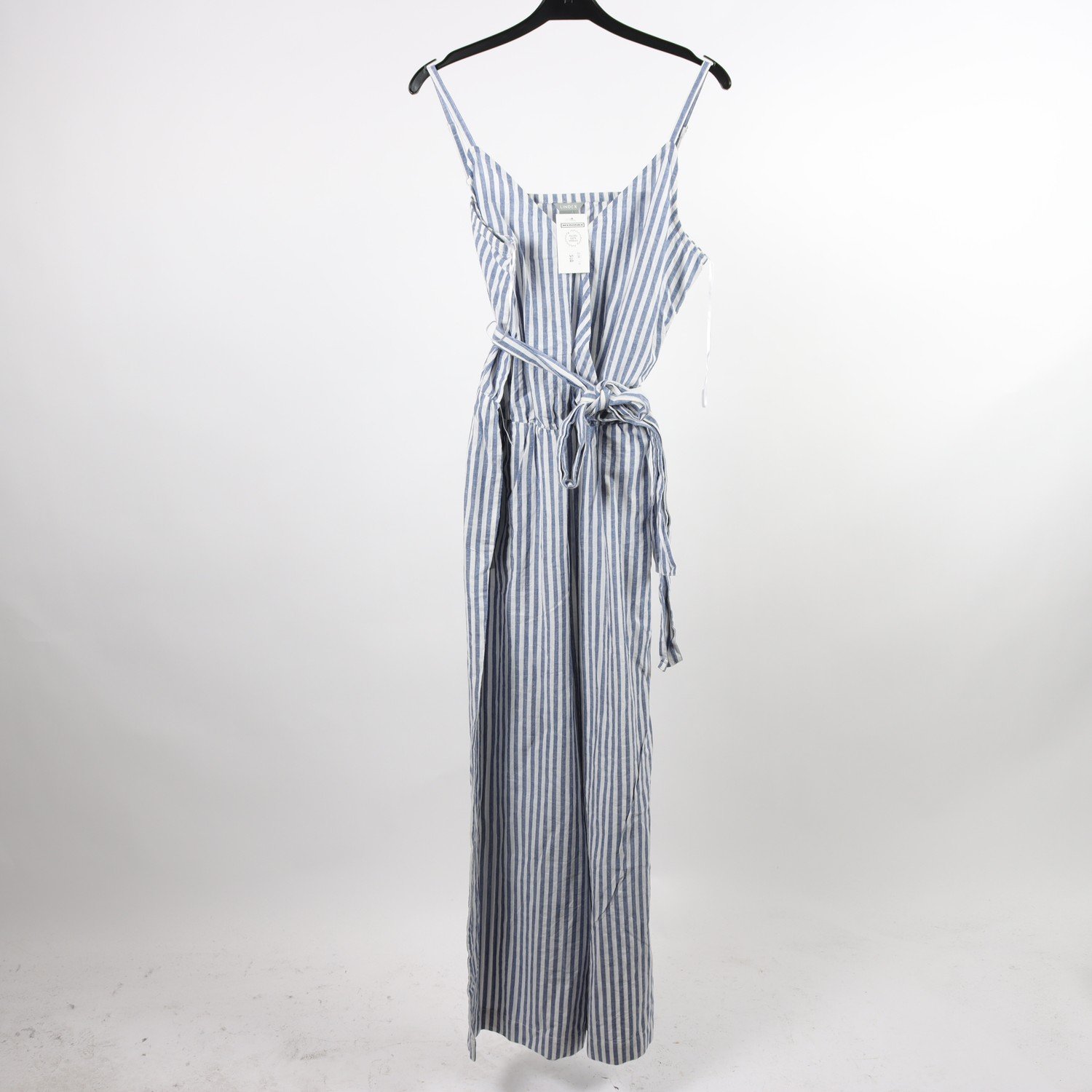 Byxdress, Lindex, randig, vit, blå, lin, bomull, stl. M