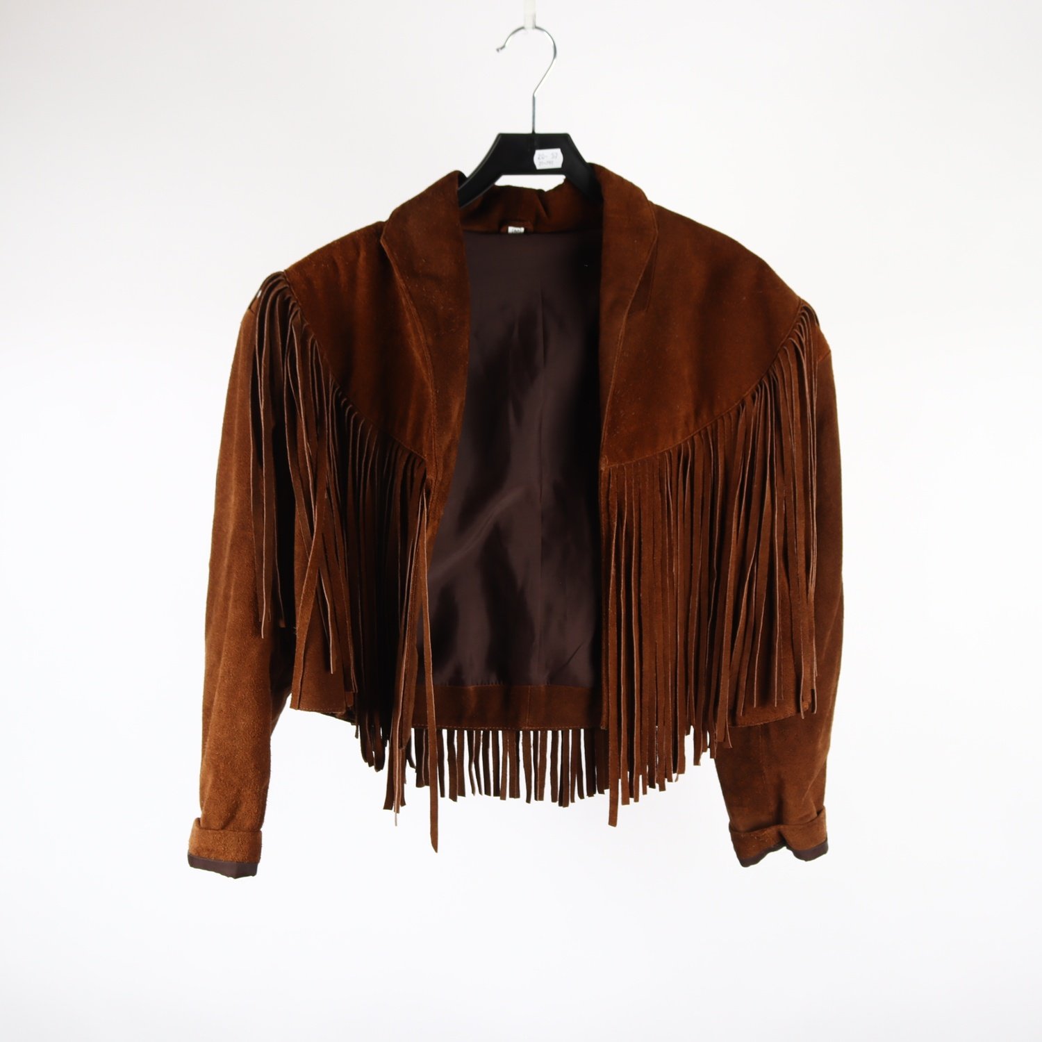 Mockajacka med fransar, 100% läder, vintage, stl. M