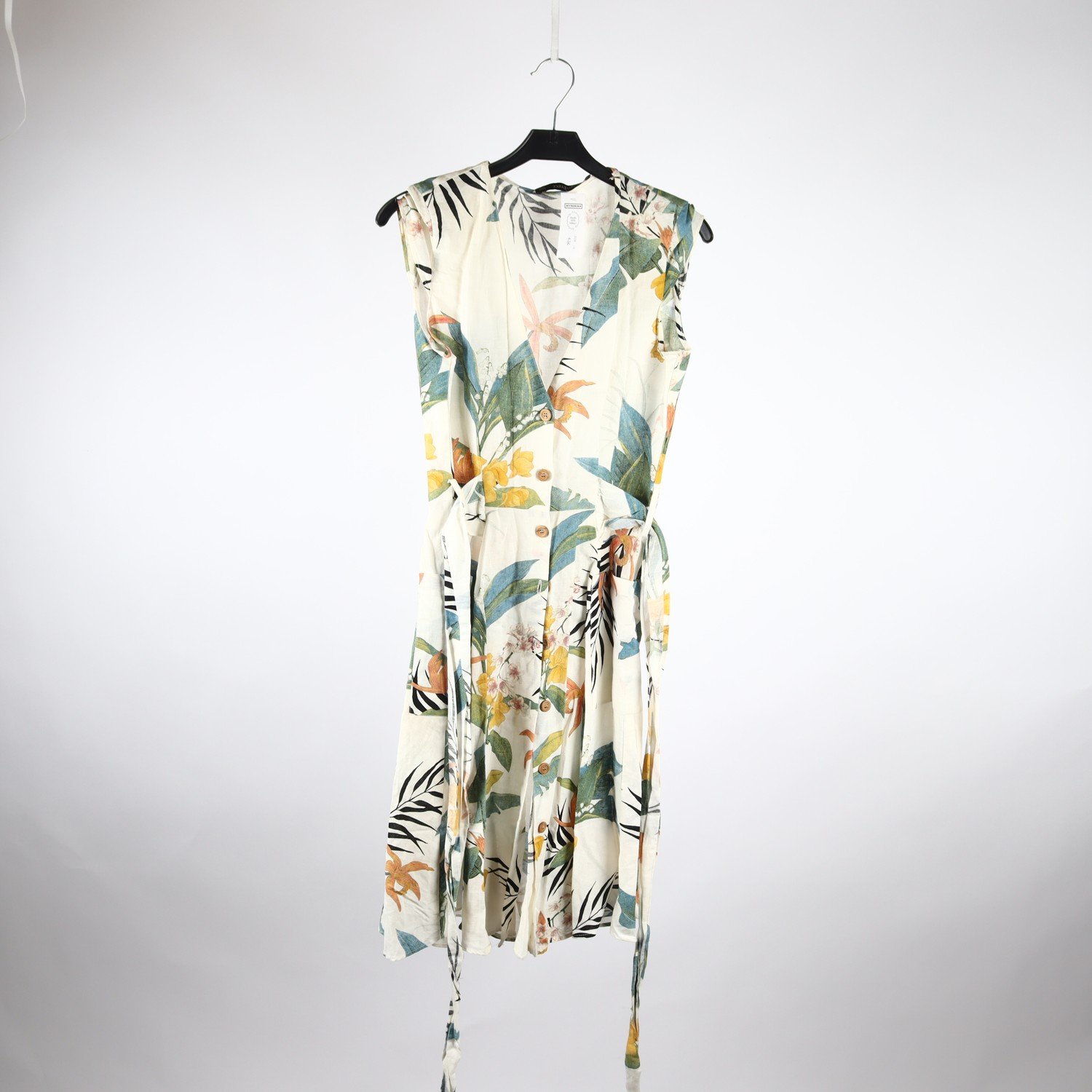 Klänning, Zara, blommig, vit, lin, stl. XS