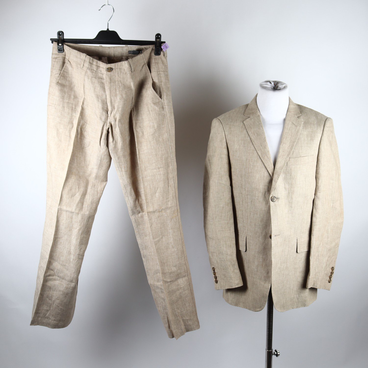 Kostym H&M, beige, lin, stl. 46