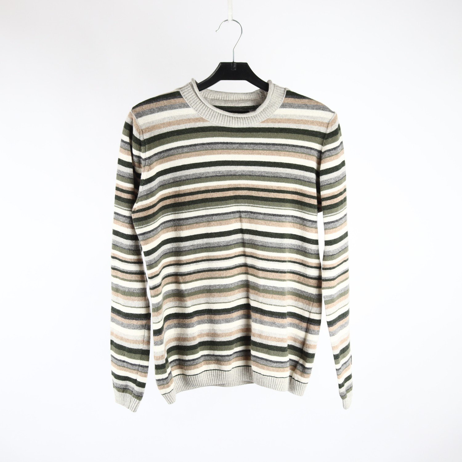 Tröja, Ivanhoe, randig, beige, grå, lammull, stl. 38