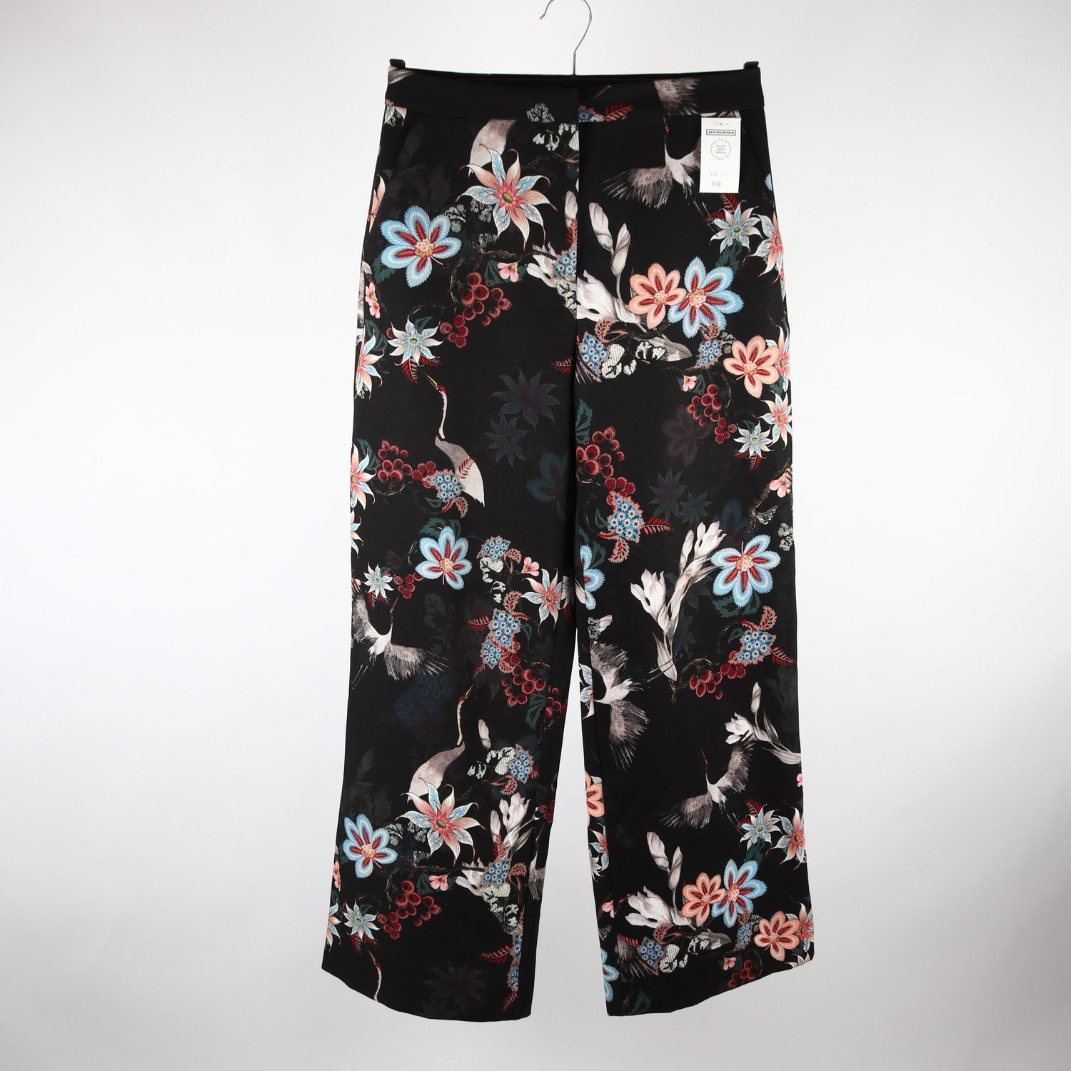Byxor, H&M, svart, mönstrad, stl. 38