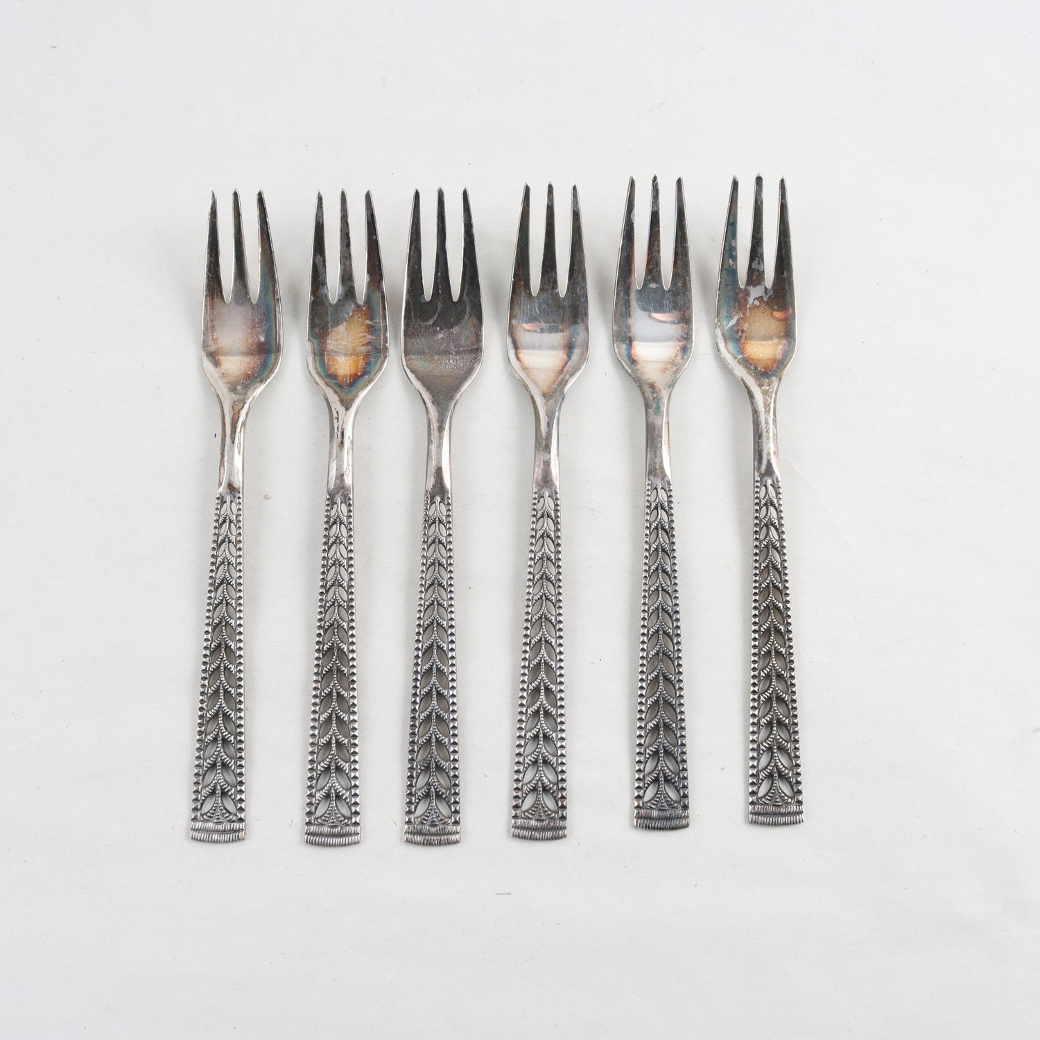 Gafflar, Silver, stämplade Kattfot, S, norway, 6 st, vikt: 134,4 g