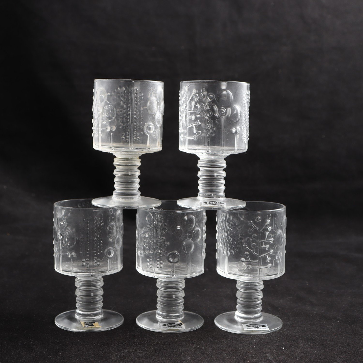 Likörglas, Flora, Oiva Toikka, Nuutajärvi, 1966, 5 st