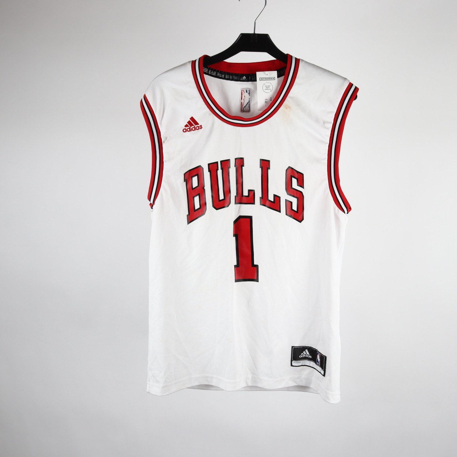 Linne, Adidas, NBA, Bulls, Rose, vit, röd, stl. S