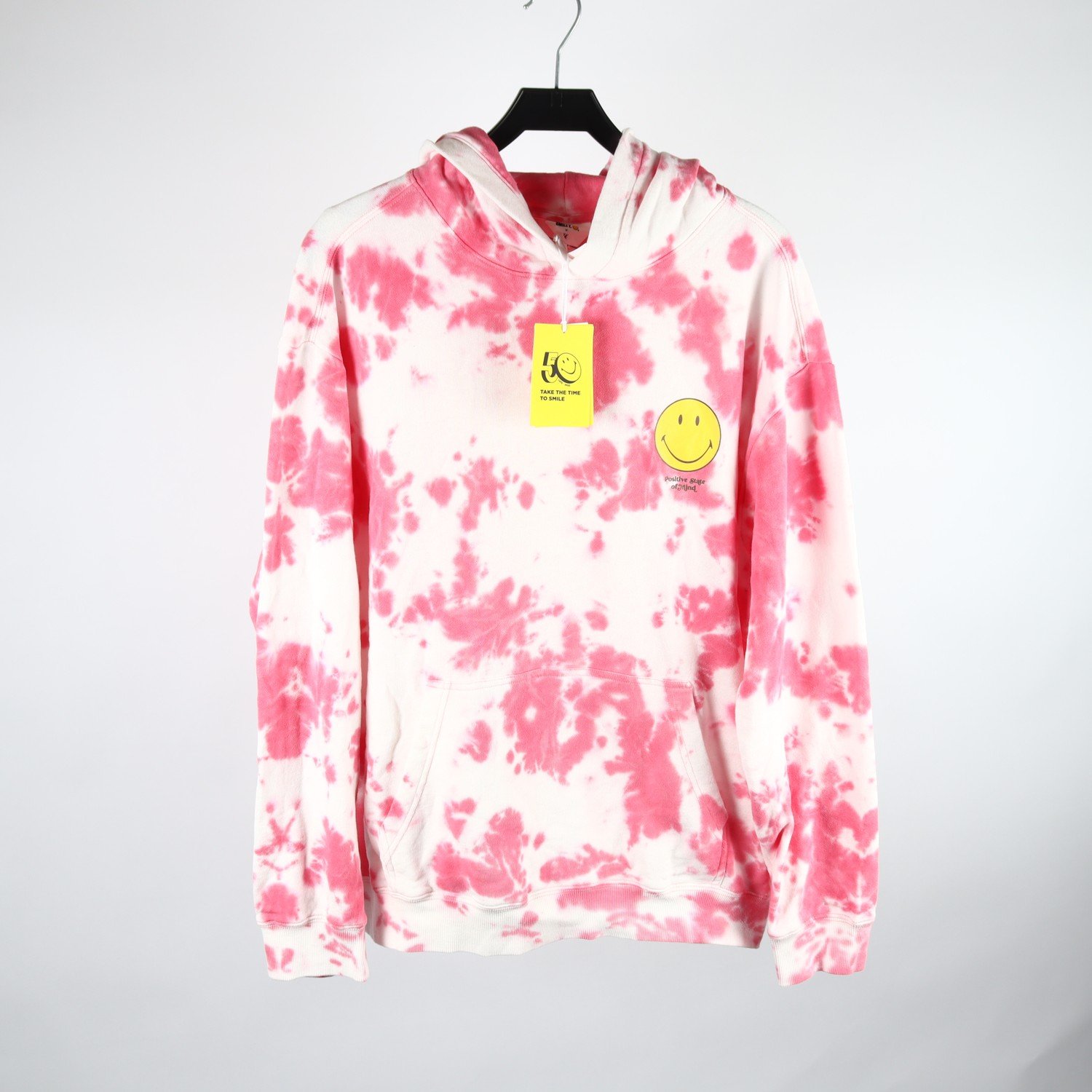 Hoodie, H&M x Smiley, vit, rosa, stl. L