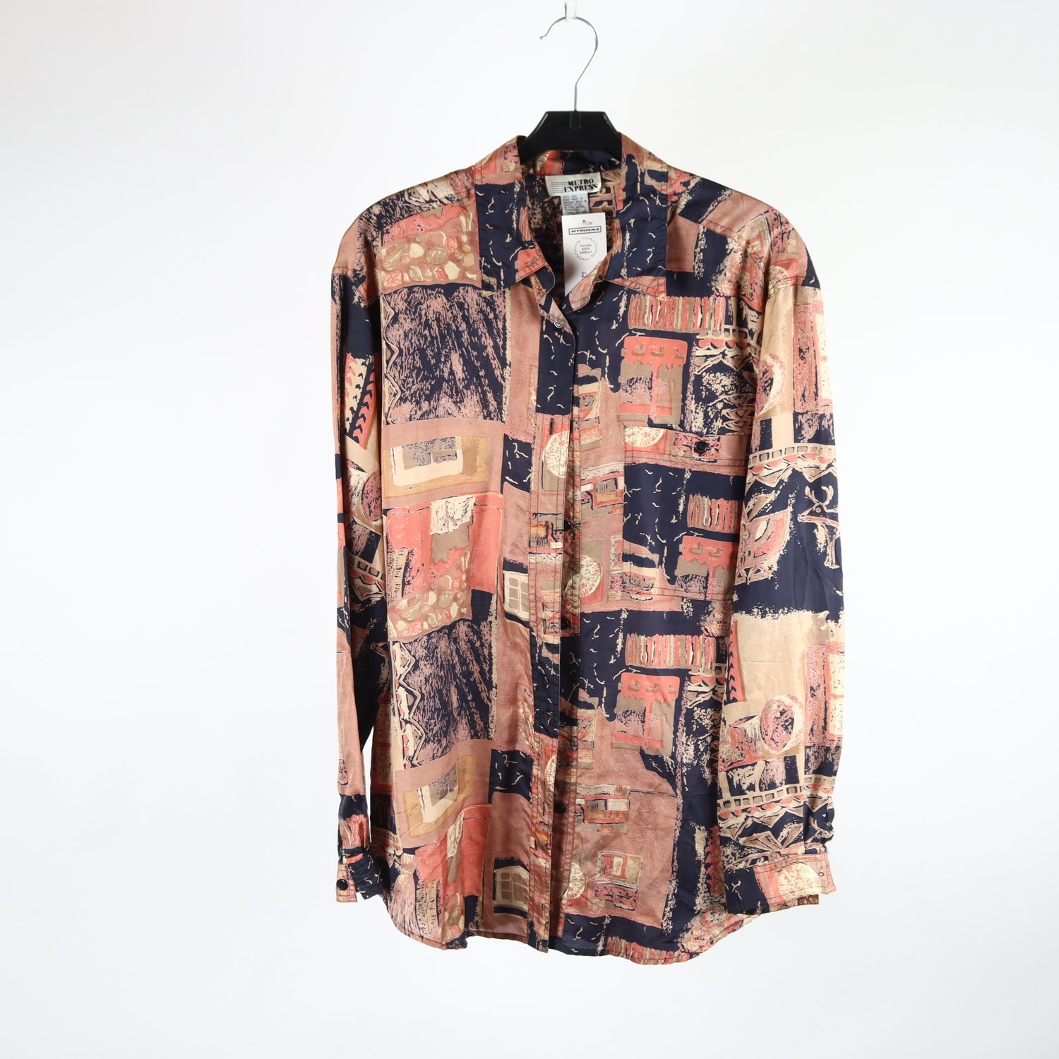 Blus, Metro Express, svart, beige, silke, stl. M