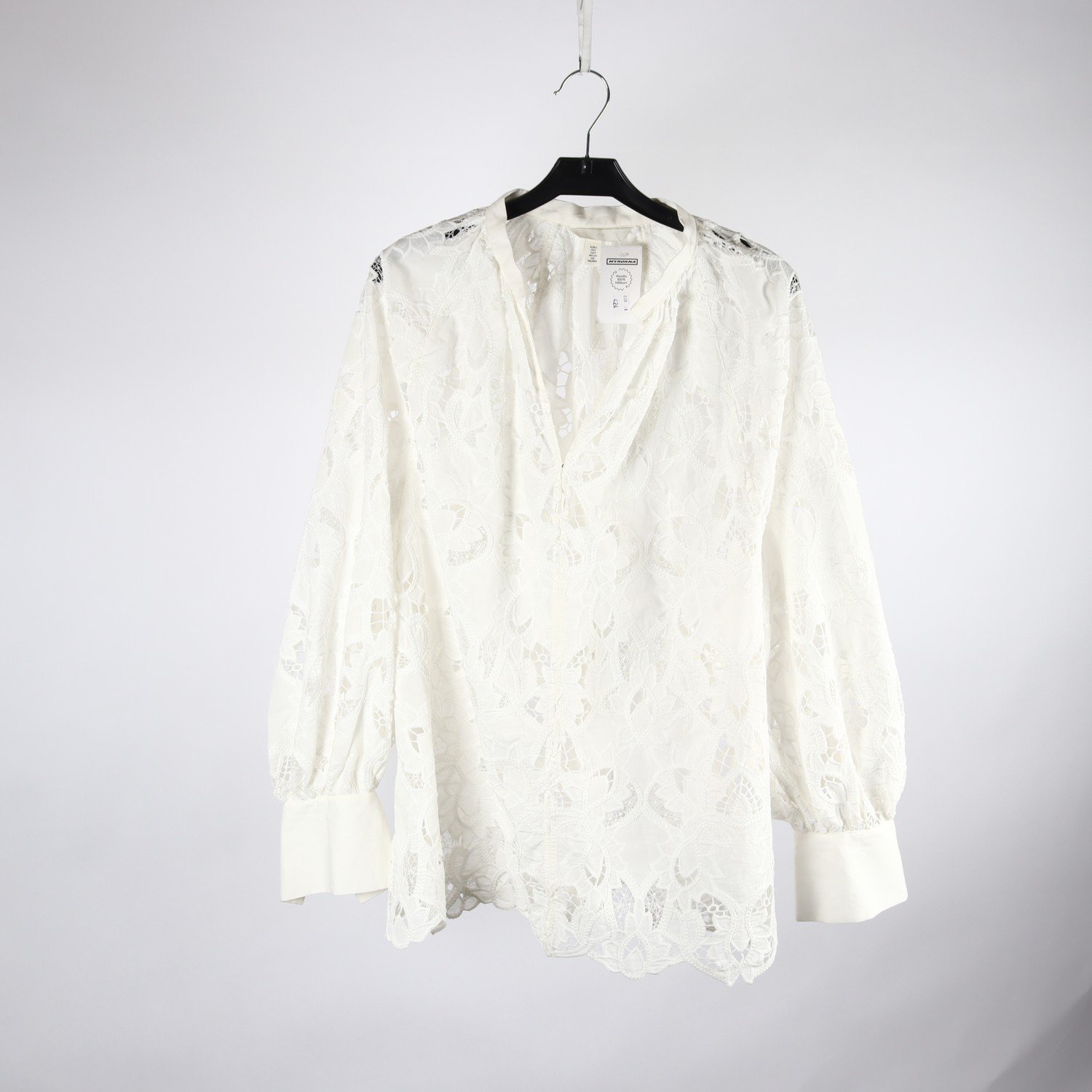 Blus, H&M, vit, hålbroderi, oversize, stl. S