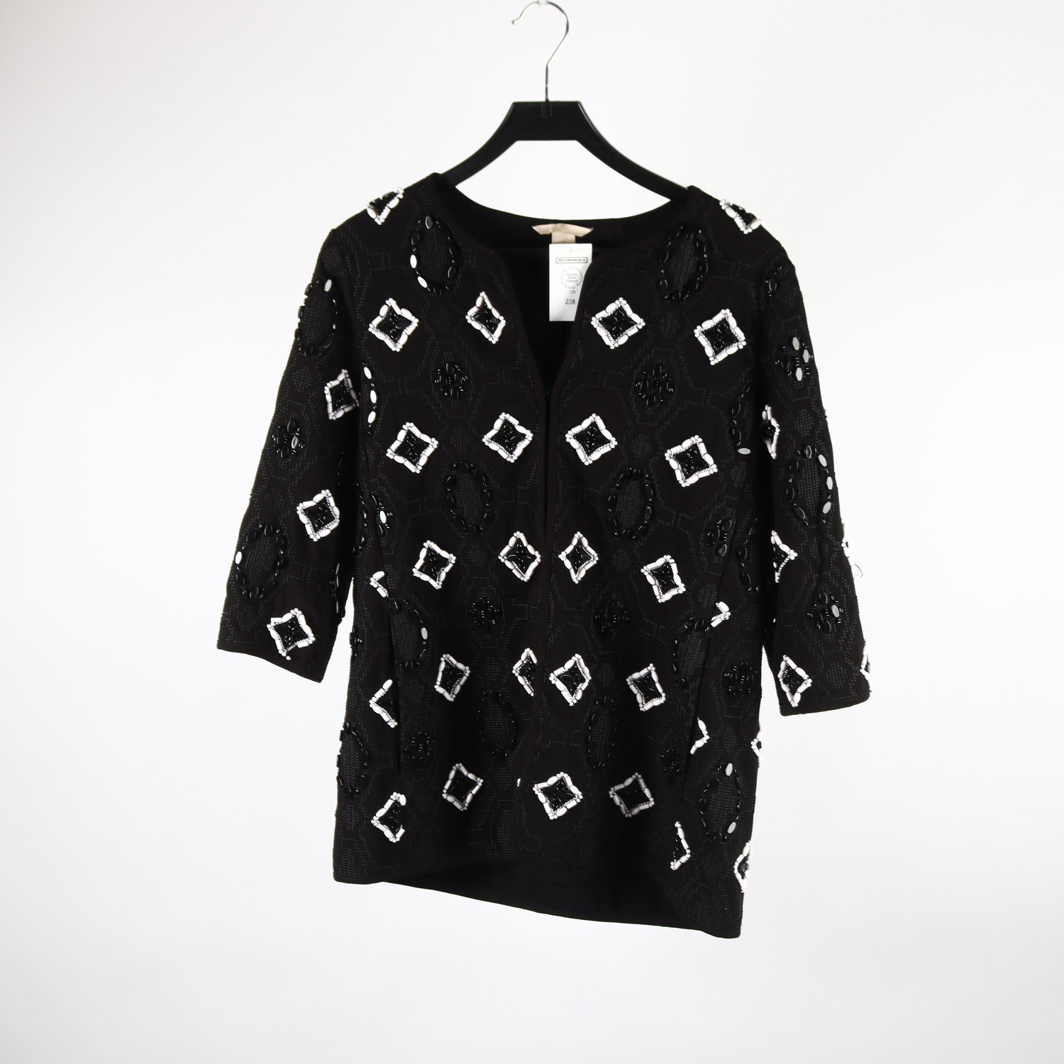 Jacka, H&M, svart, vit, pärlor, broderi, stl. 36