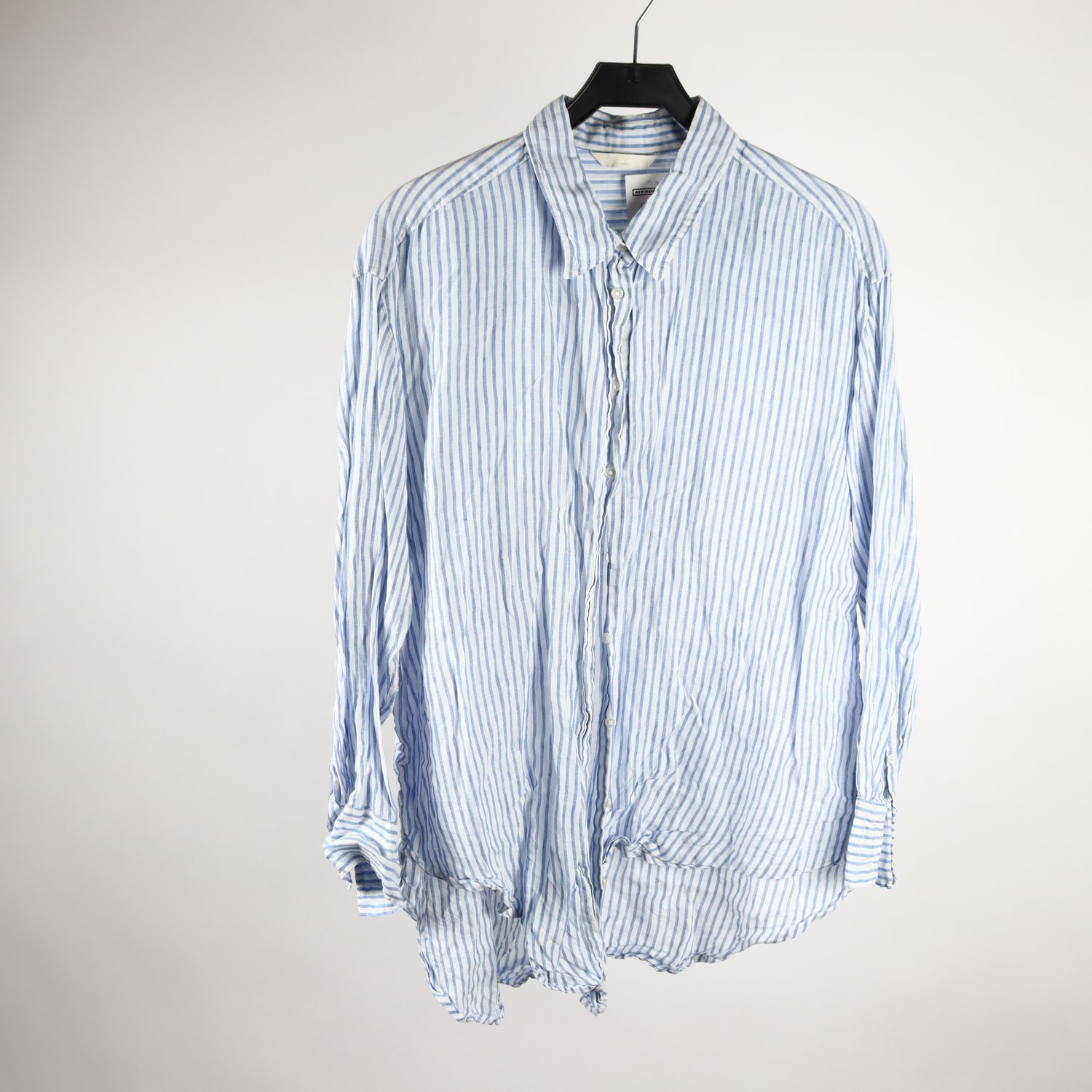 Blus, H&M, randig, vit, blå, lin, stl. ca. L/XL