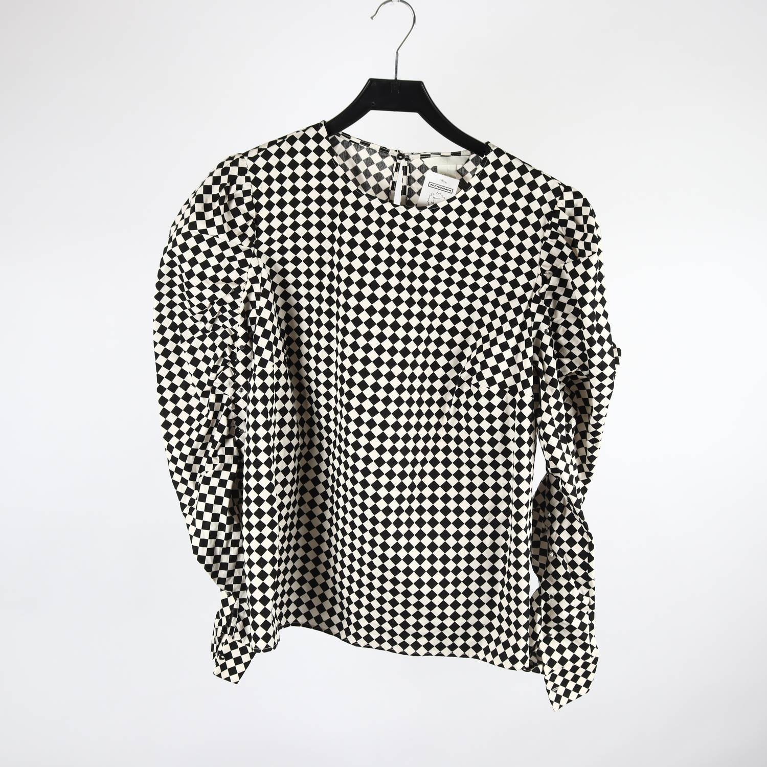 Blus, H&M, svart, vit, mönstrad, stl. 46