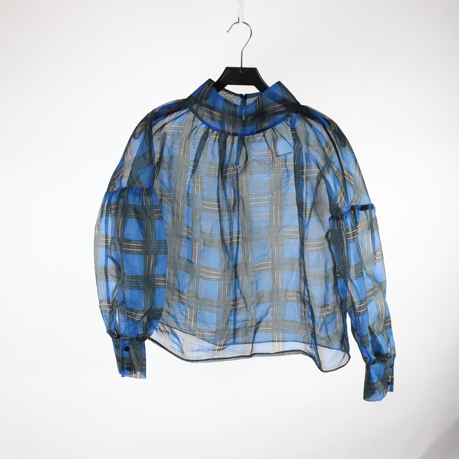 Blus, Rodebjer, blå, rutig, transparent, stl. S