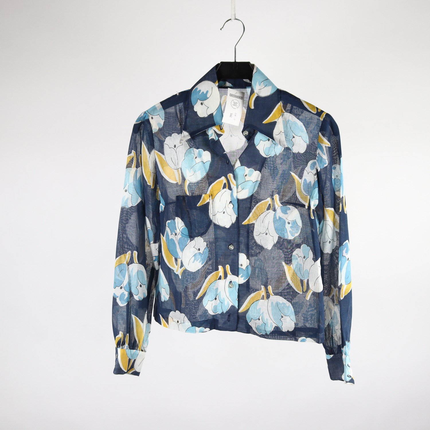 Blus, Okänd, mönstrad, blå, transparent, stl. ca. XS