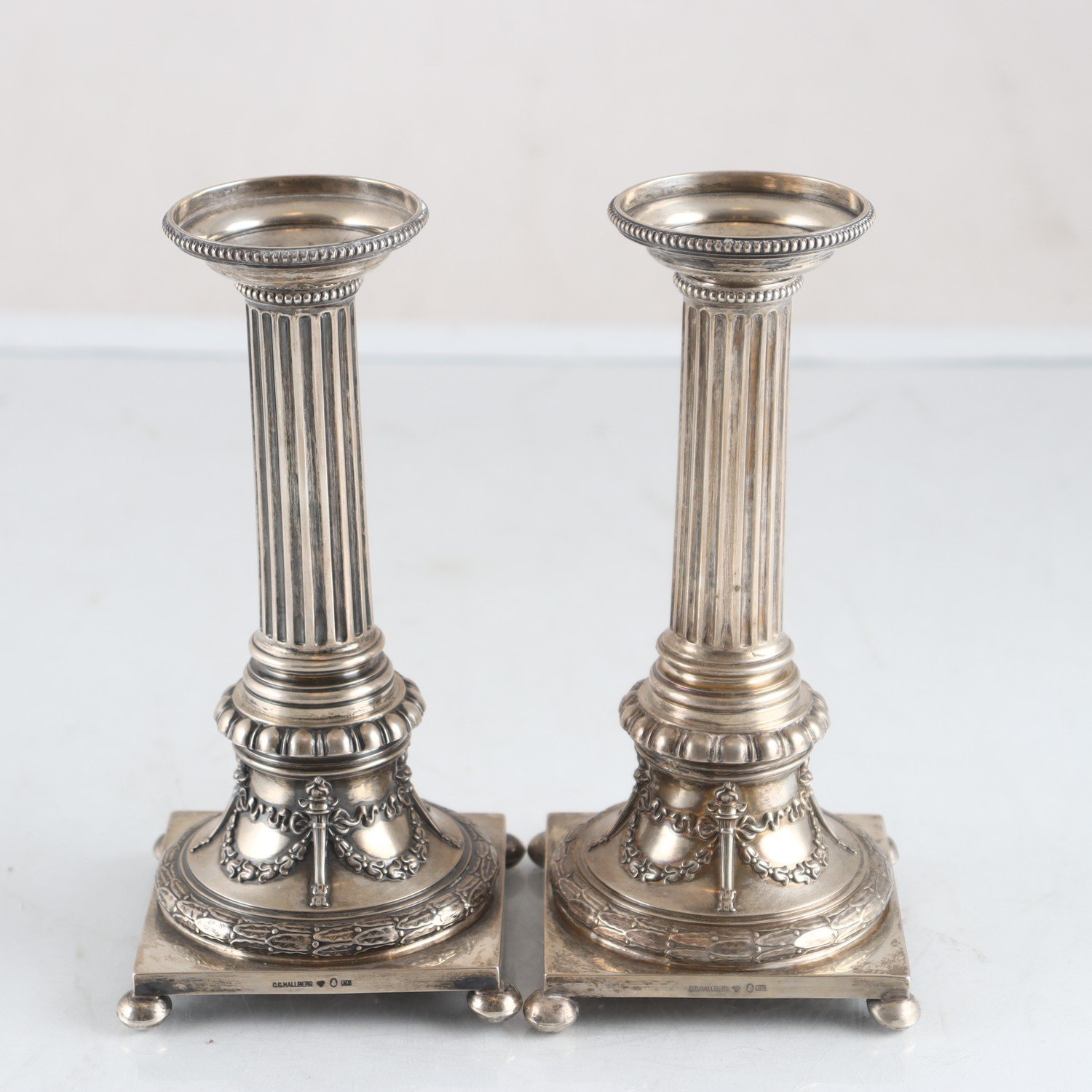 Paret ljusstakar, silver, C.G Hallberg, 1898