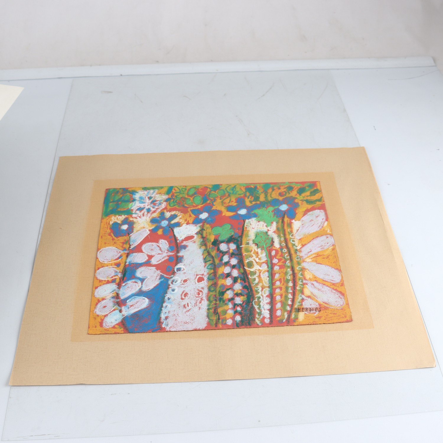 Oinramad pastellmålning, Olivier Herdies, (1906-1993). Endast avhämtning.