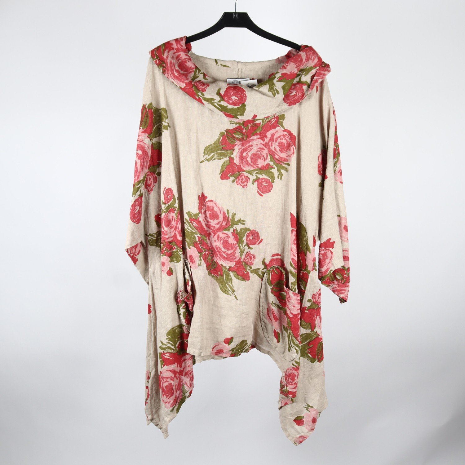 Klänning, Penelope, blommig, beige, lin, stl. one size