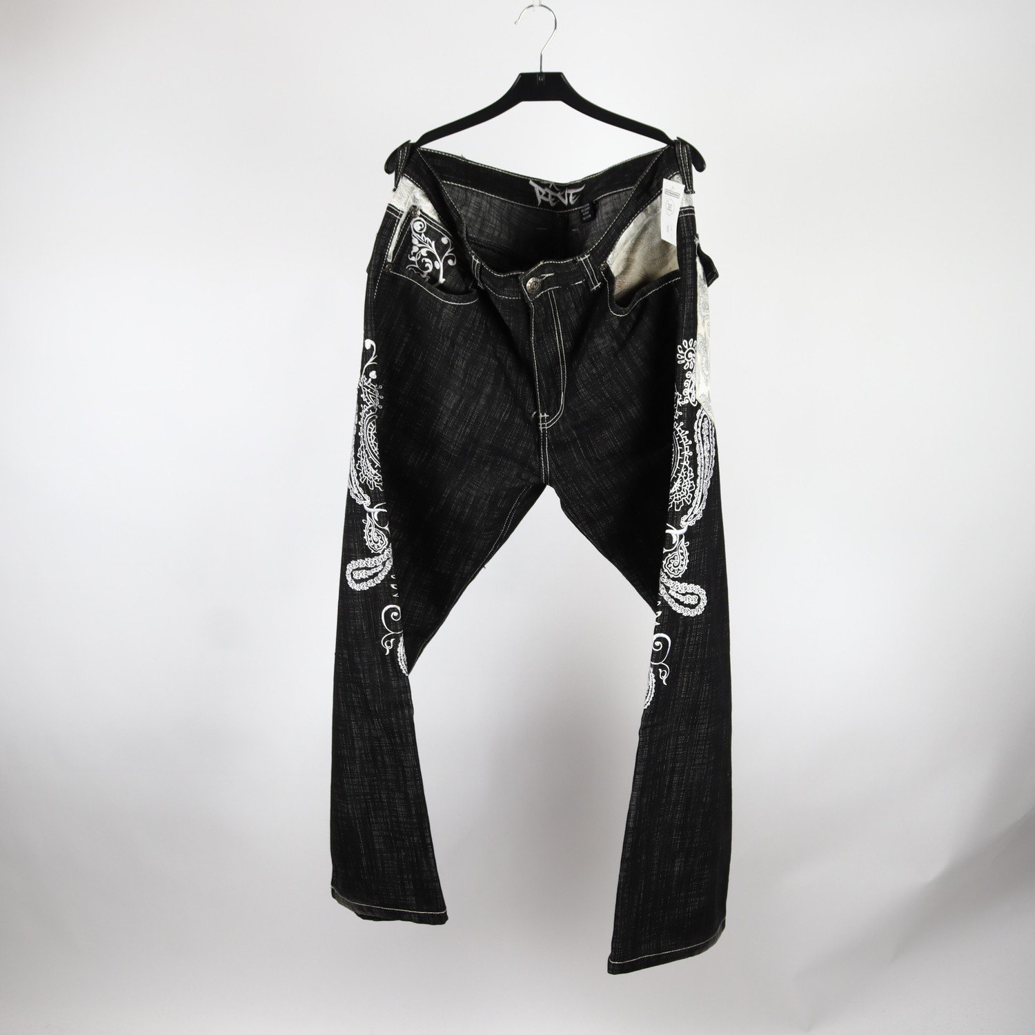 Jeans, Reve, svart, vit, broderad, stl. 38/32