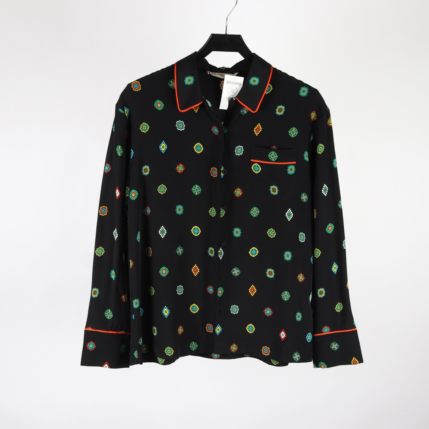 Blus, Kenzo x H&M, mönstrad, svart, stl. 36