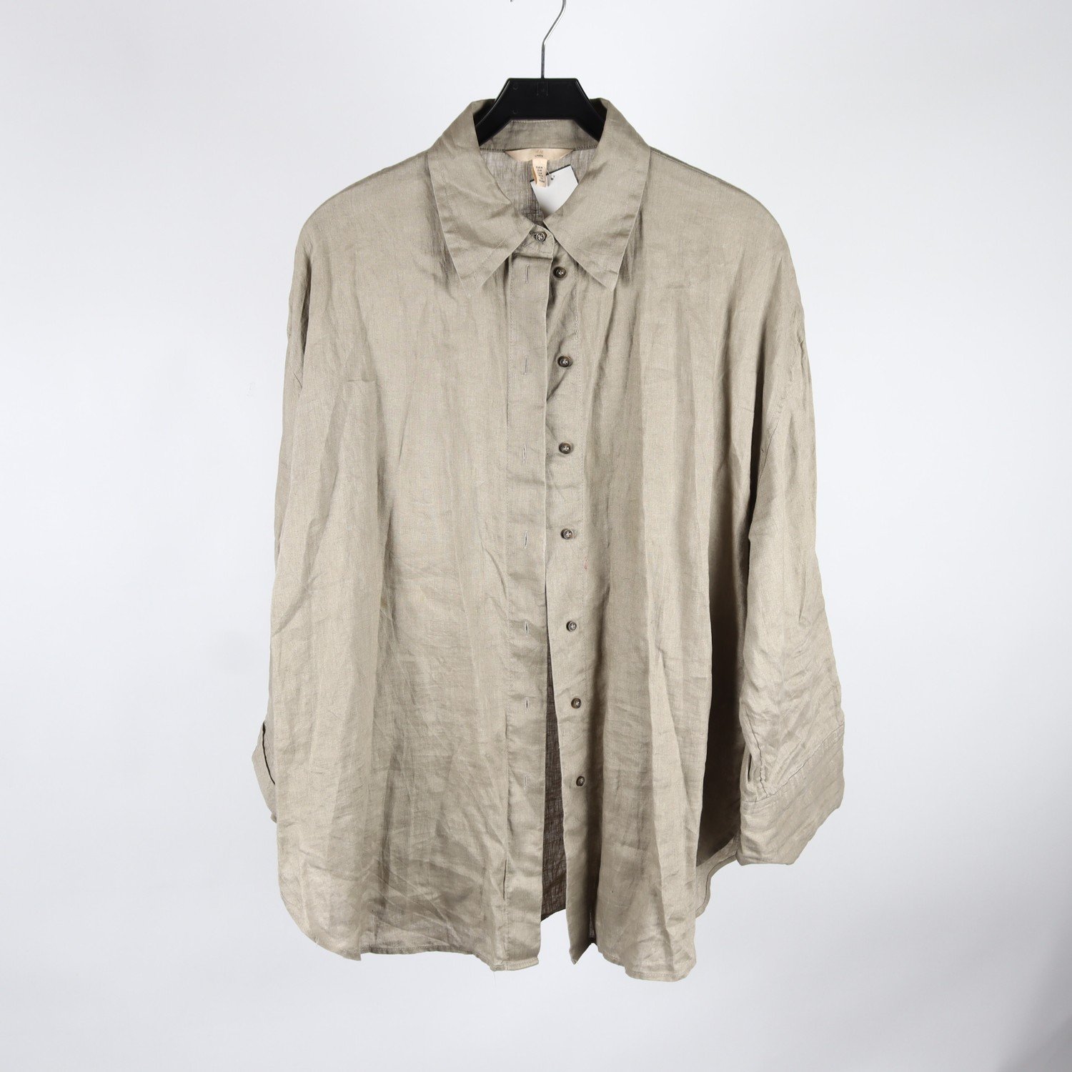 Blus, H&M, grå, grön, lin, stl. M