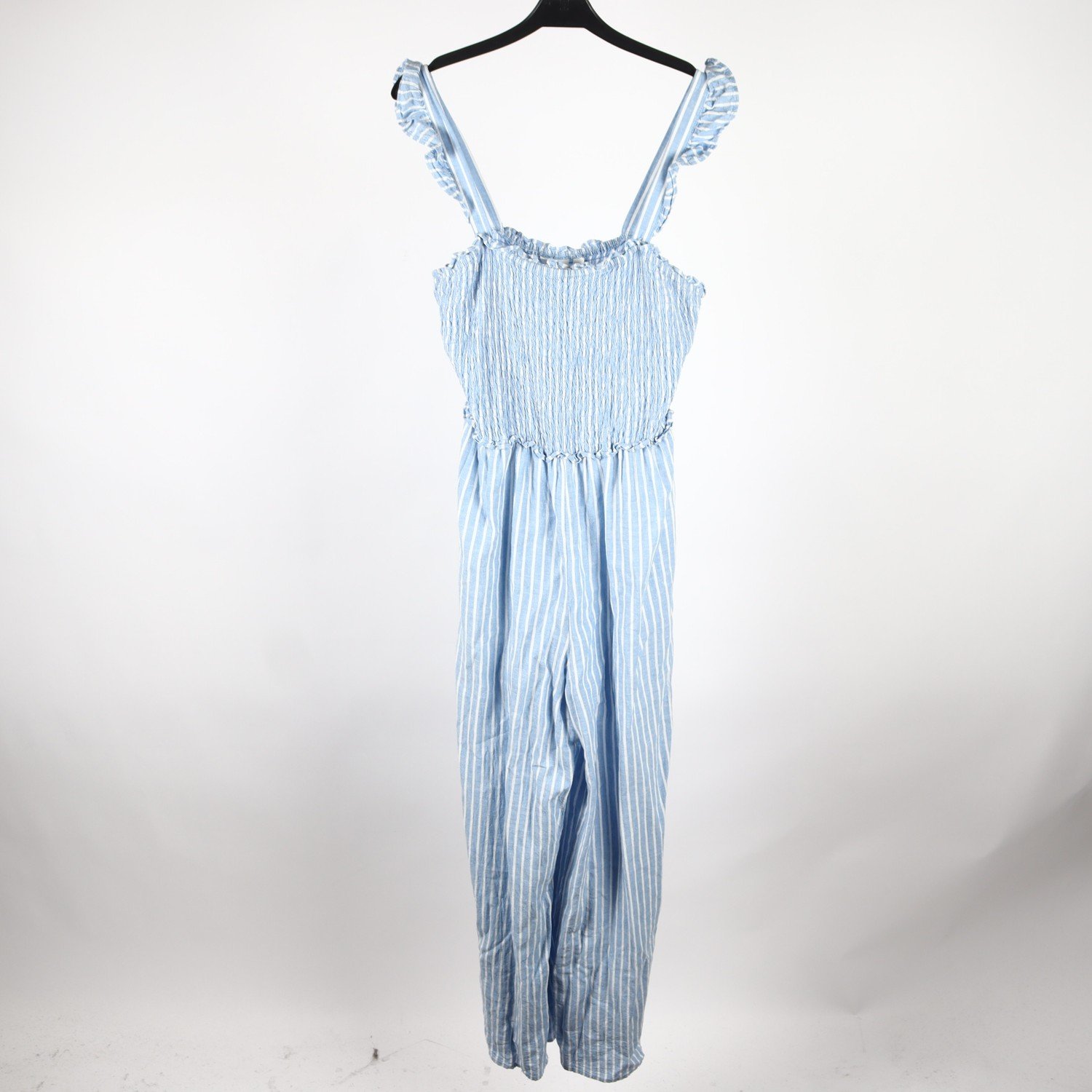 Byxdress, H&M, vit, blå, randig, smock, stl. 40