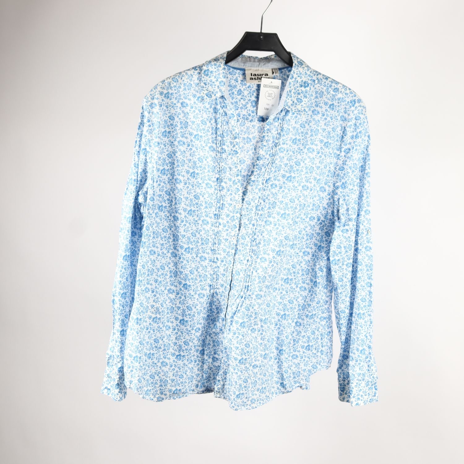 Blus, Laura Ashley, vit, blå, blommig, stl. 46