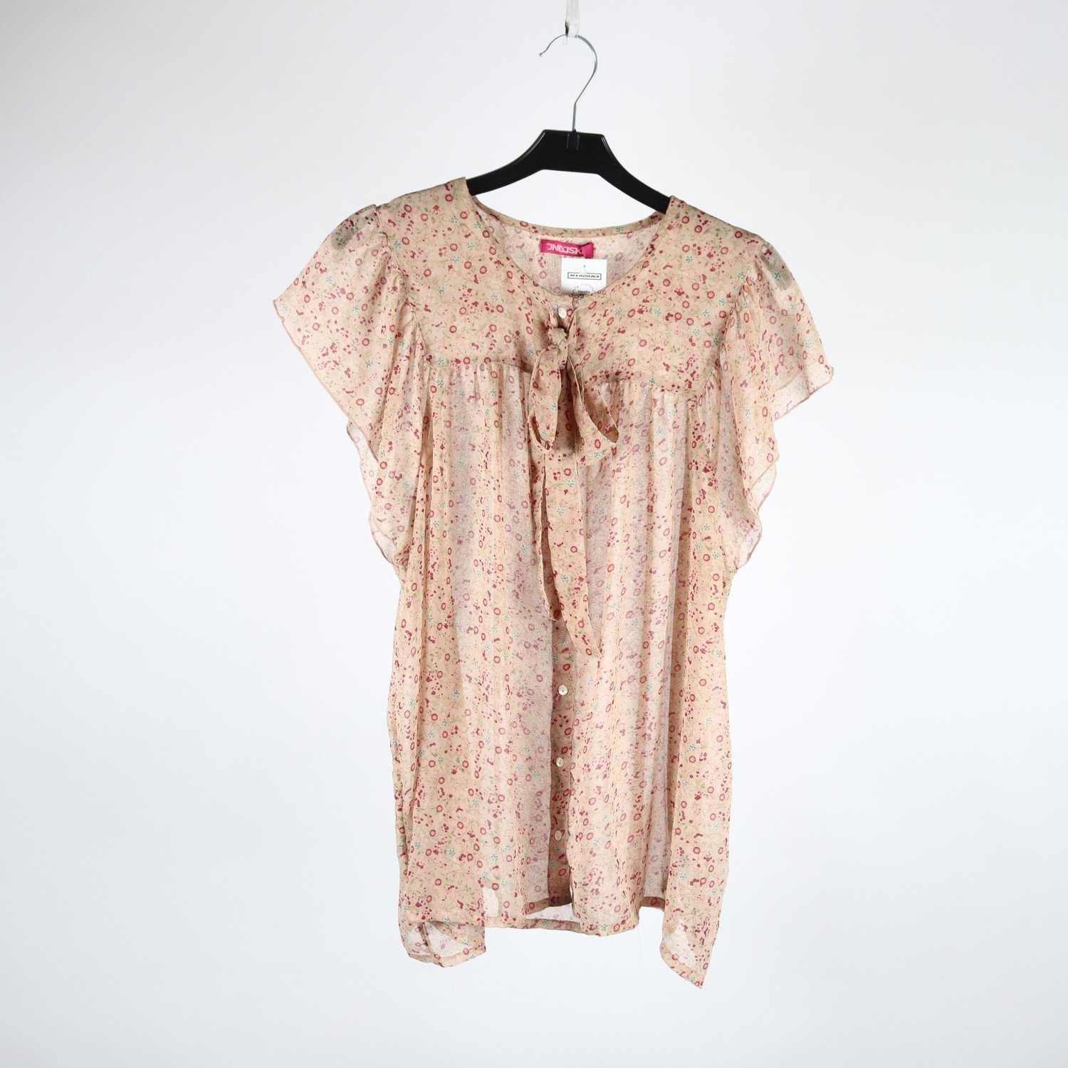 Blus, Indiska, beige, blommig, transparent, stl. L