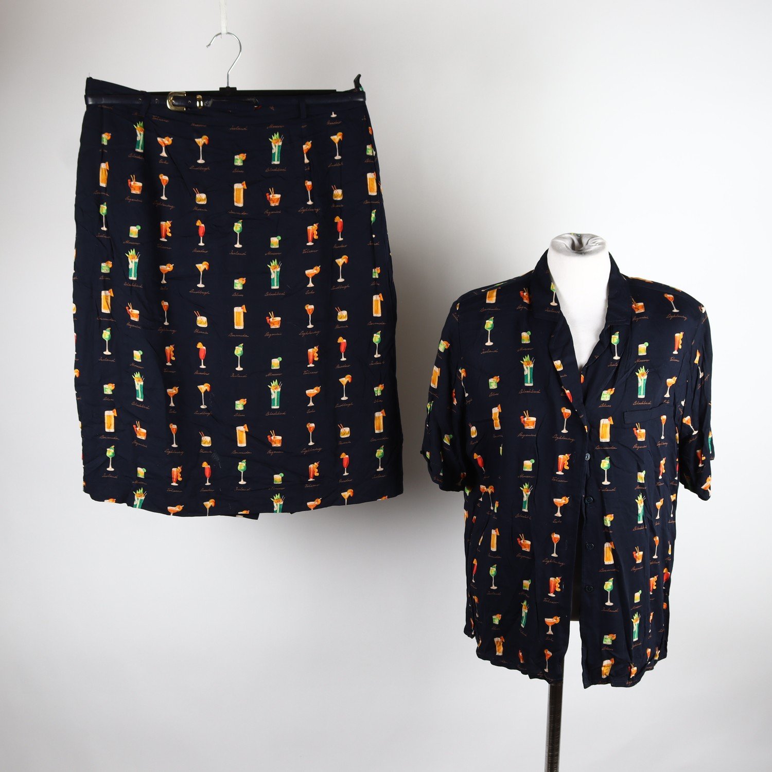 2-delat set, blus/kjol, vintage, Kellermann, blå, mönstrad, st. C44