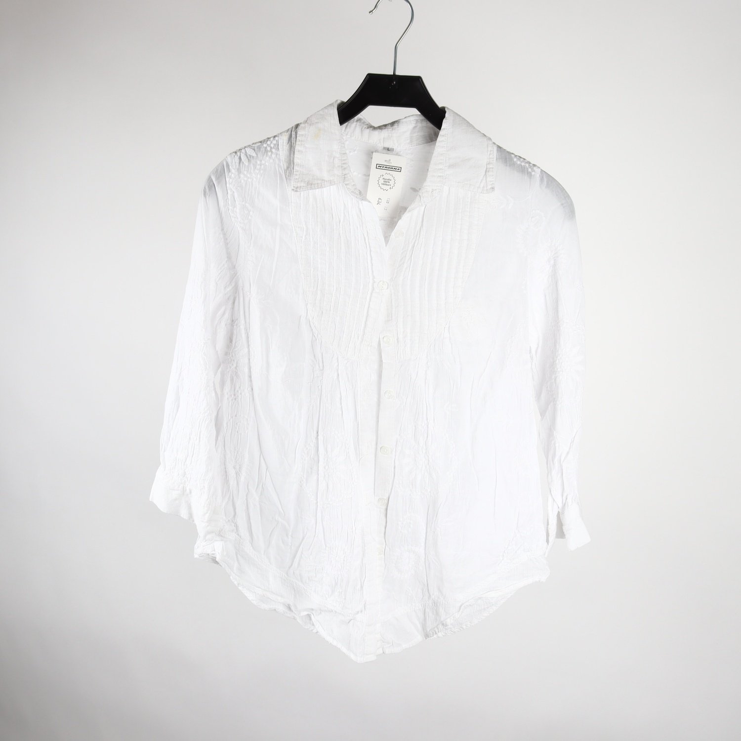 Blus, Okänd, vit, broderad, stl. L