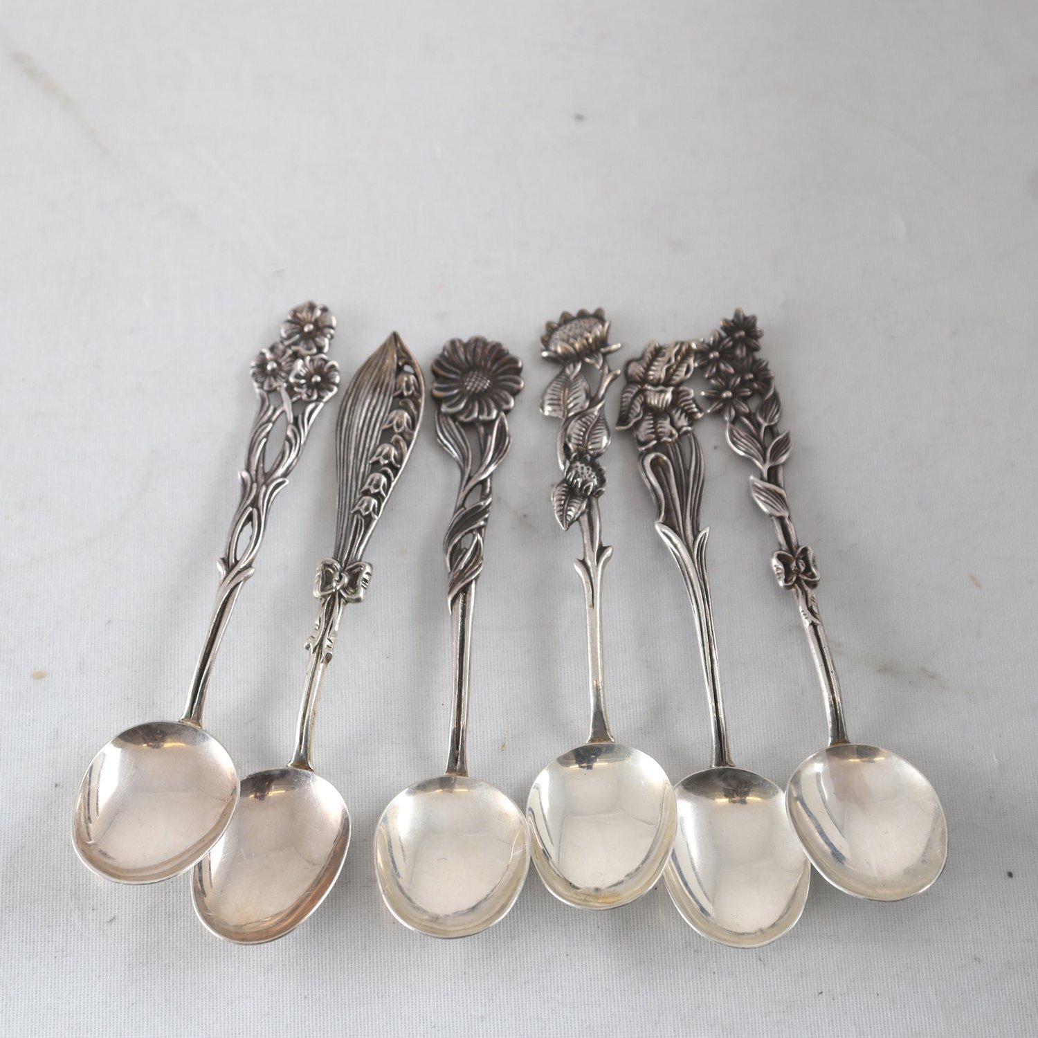 Kaffeskedar, silver, Svenska Floran, GEWE, Malmö, 6 st.