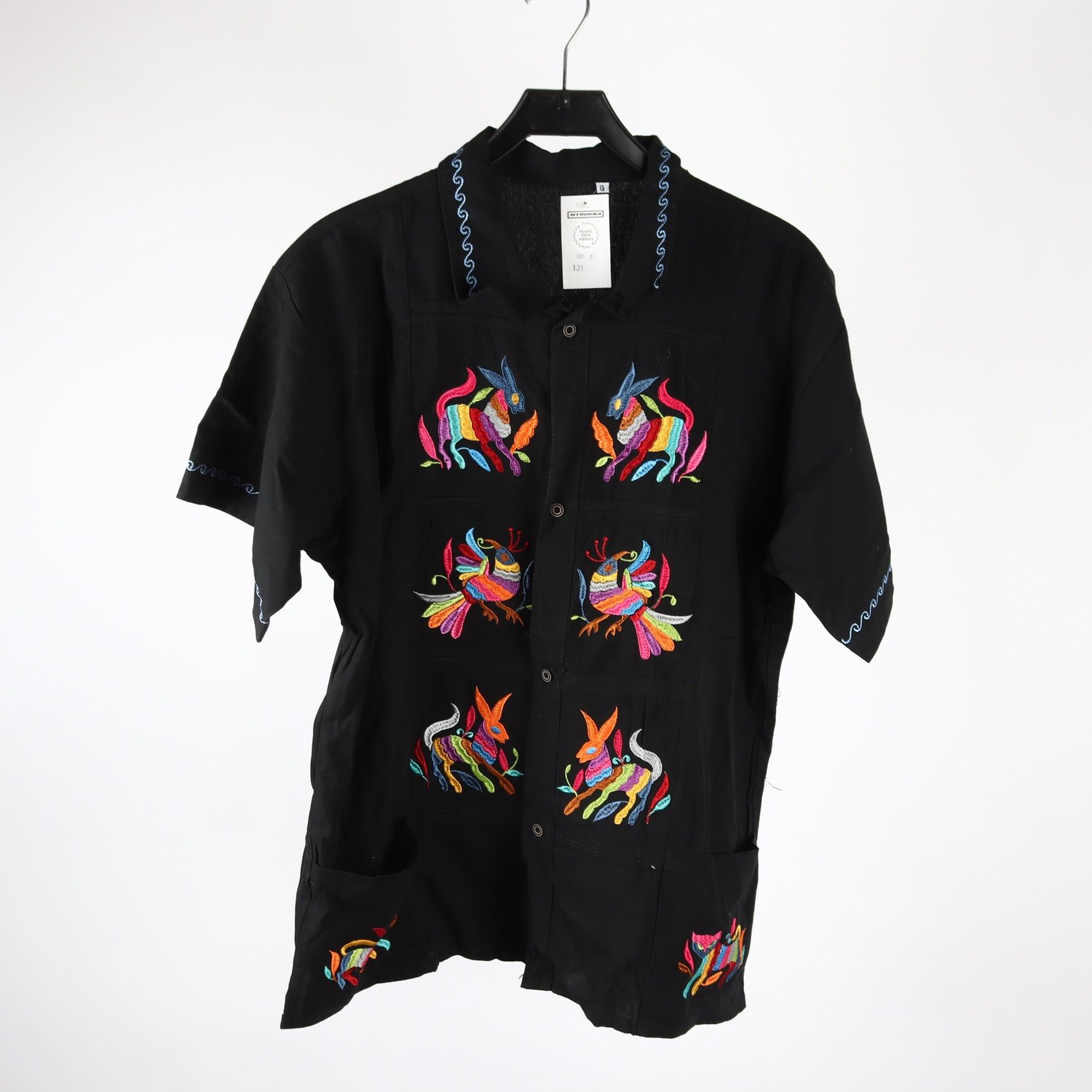 Skjorta, Okänt, svart, broderi, stl. G (L/XL)