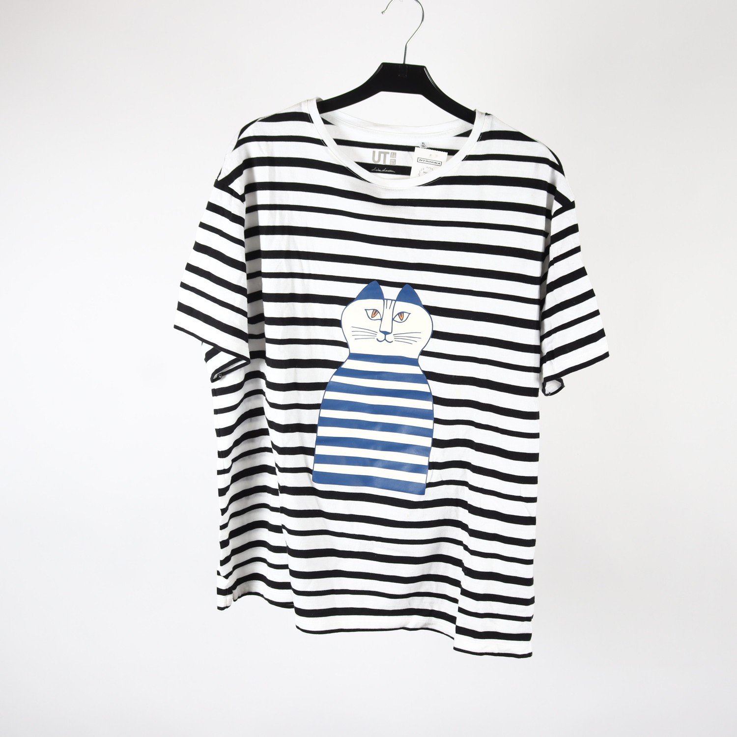 Tröja, Lisa Larson x Uniqlo, randig, vit, svart, katt, stl. XL