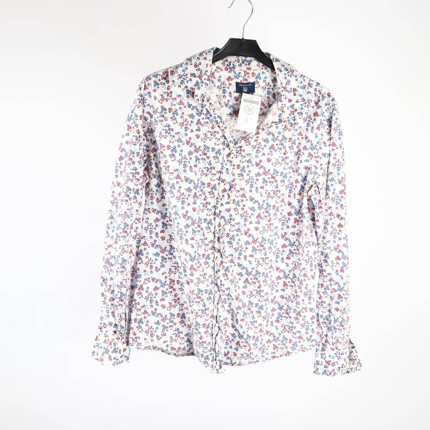 Blus, Gant, blommig, vit, blå, stl. 42