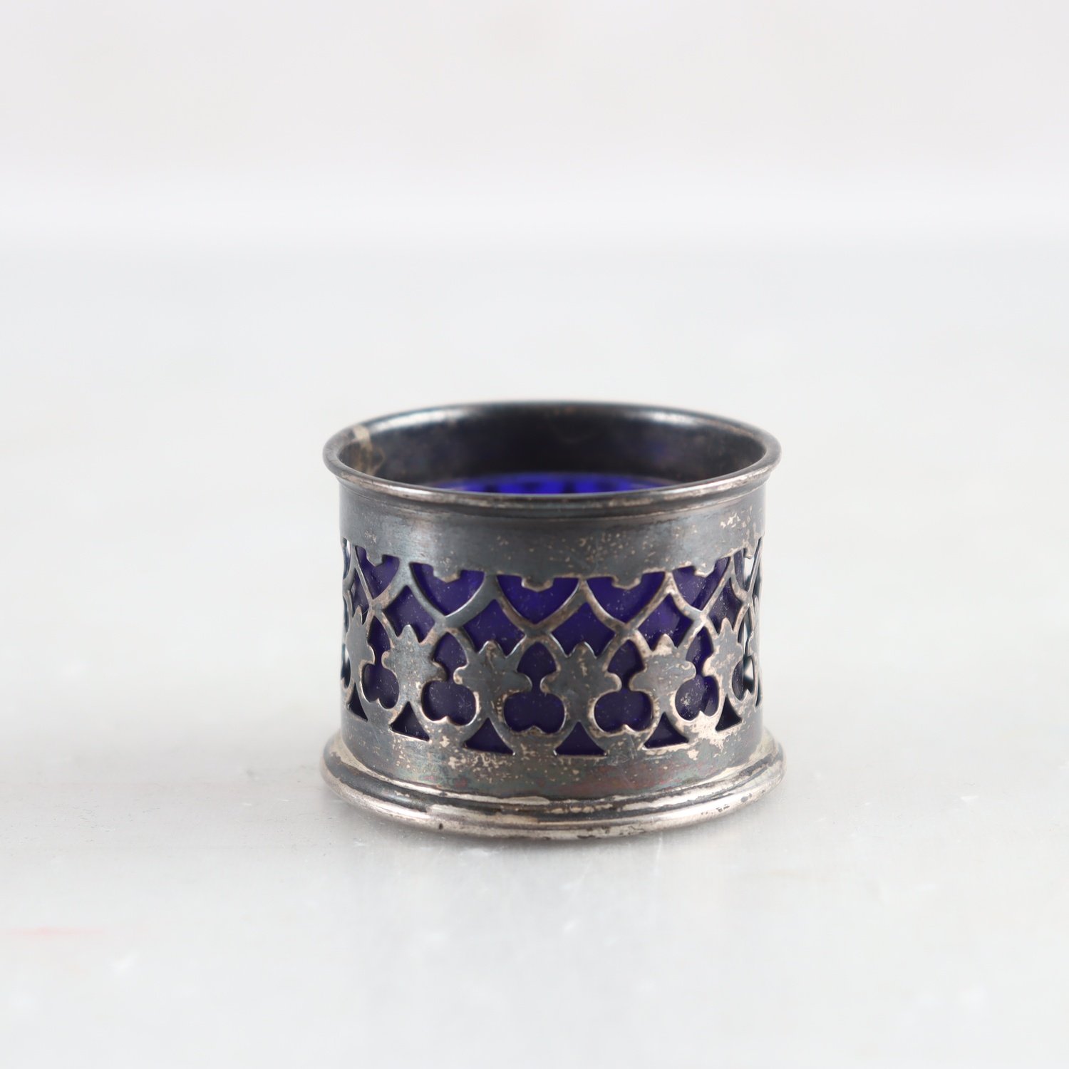 Saltkar, silver, glas, C.B. Thomas & Co, Birmingham, 1923