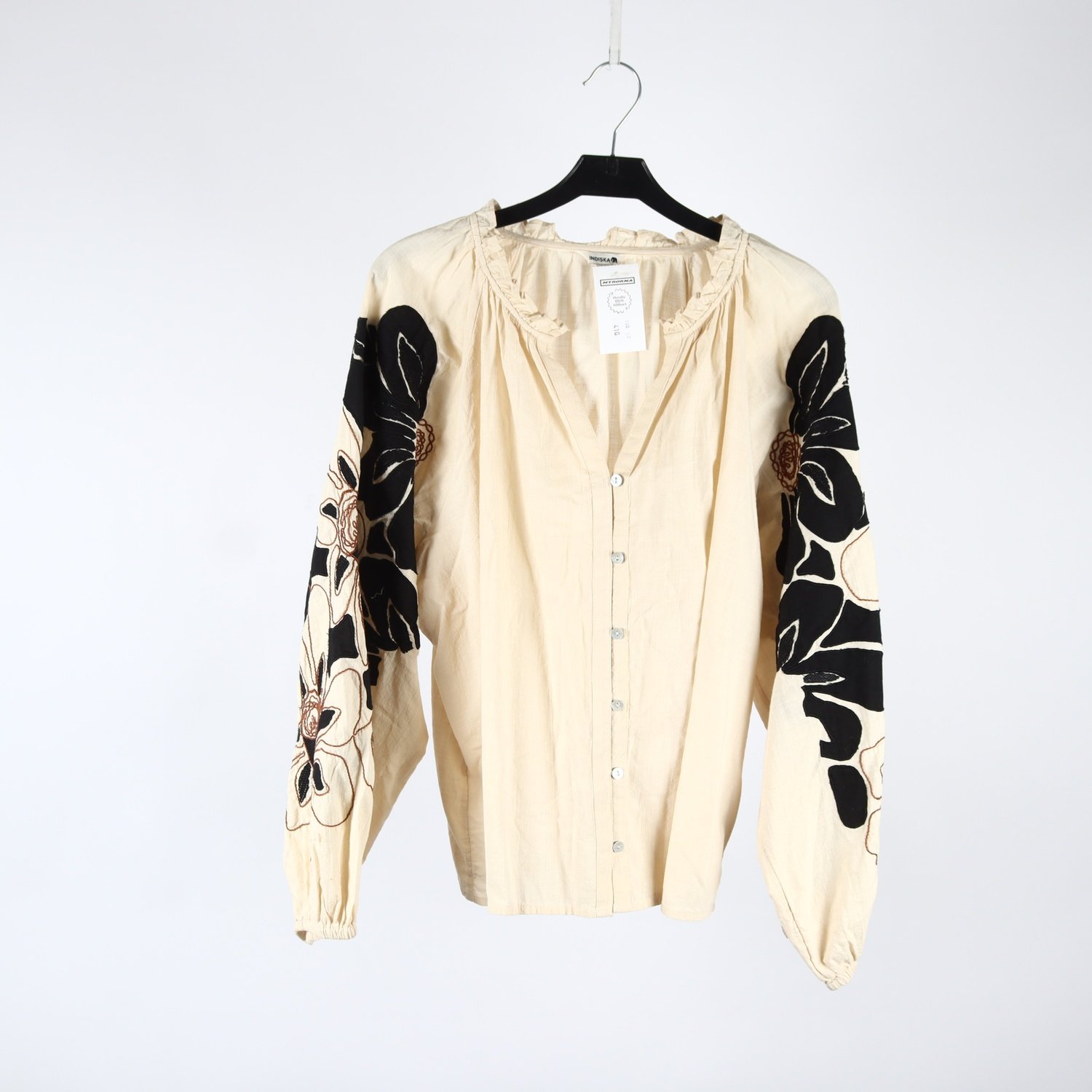Blus, Indiska, offwhite, svart, stl. M
