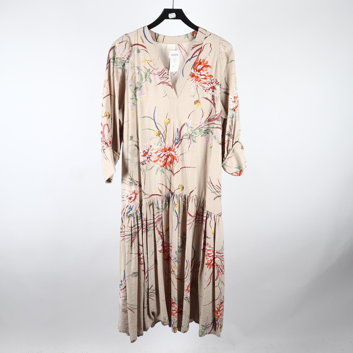 Klänning, H&M, mönstrad, beige, stl. M