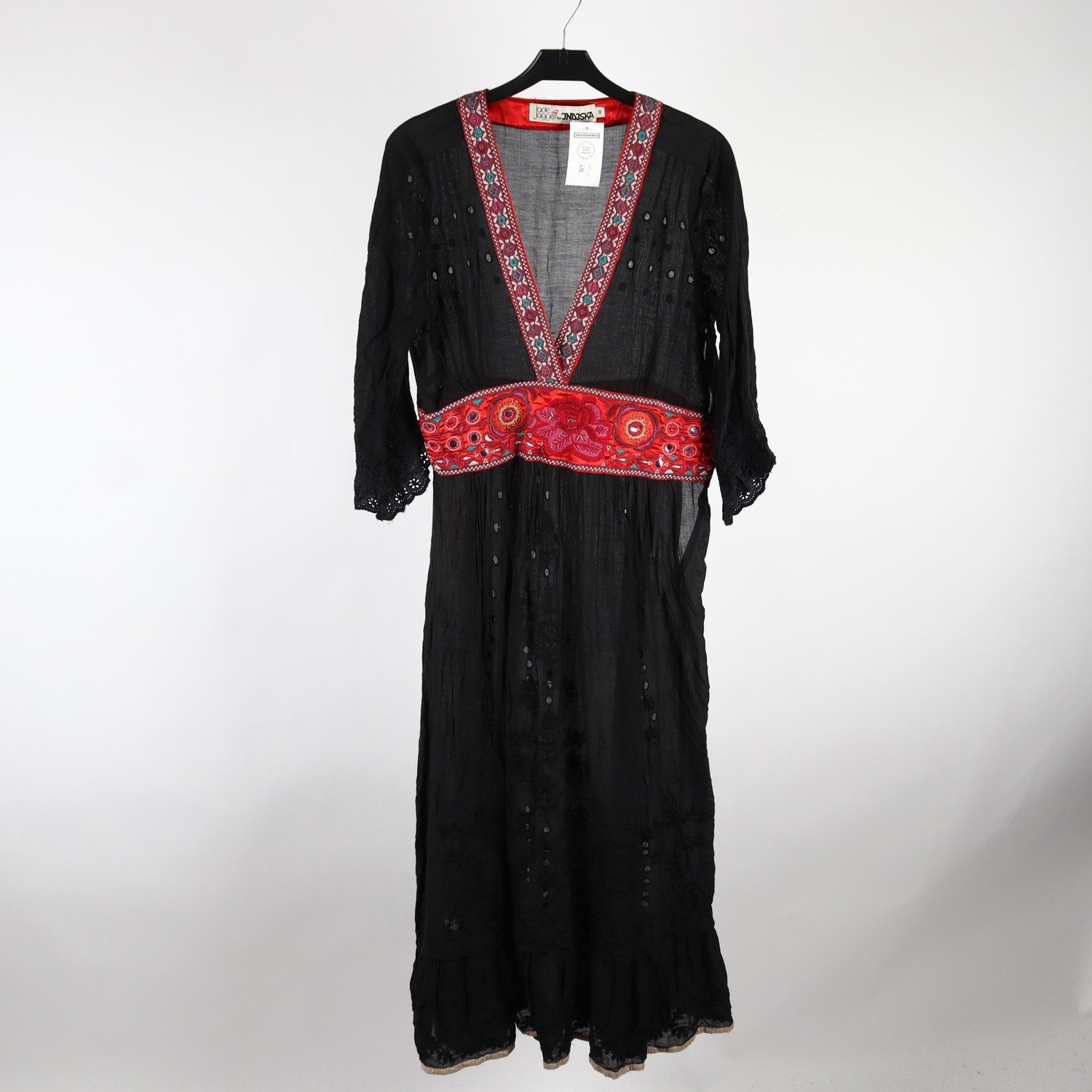 Klänning, Jade Jagger x Indiska, svart, broderad, bomull, silke, stl. M