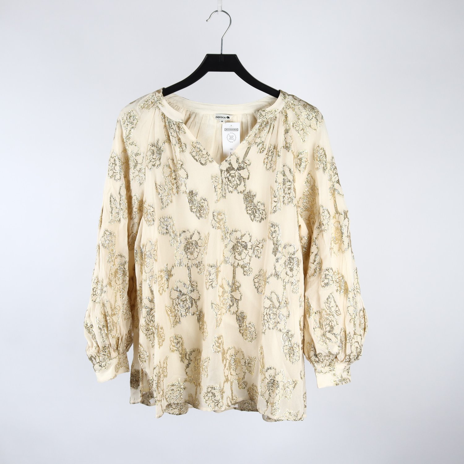 Blus, Indiska, beige, guld, stl. M