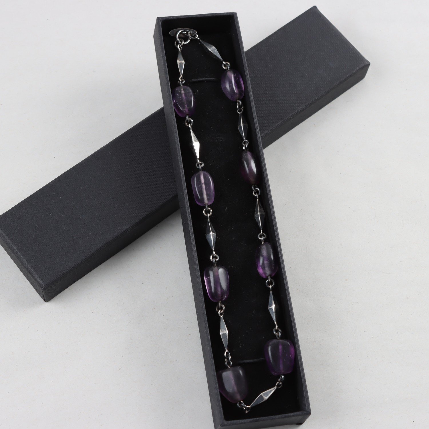 Halsband, collier, silver 925, ametister, vintage, brv: 53,2g
