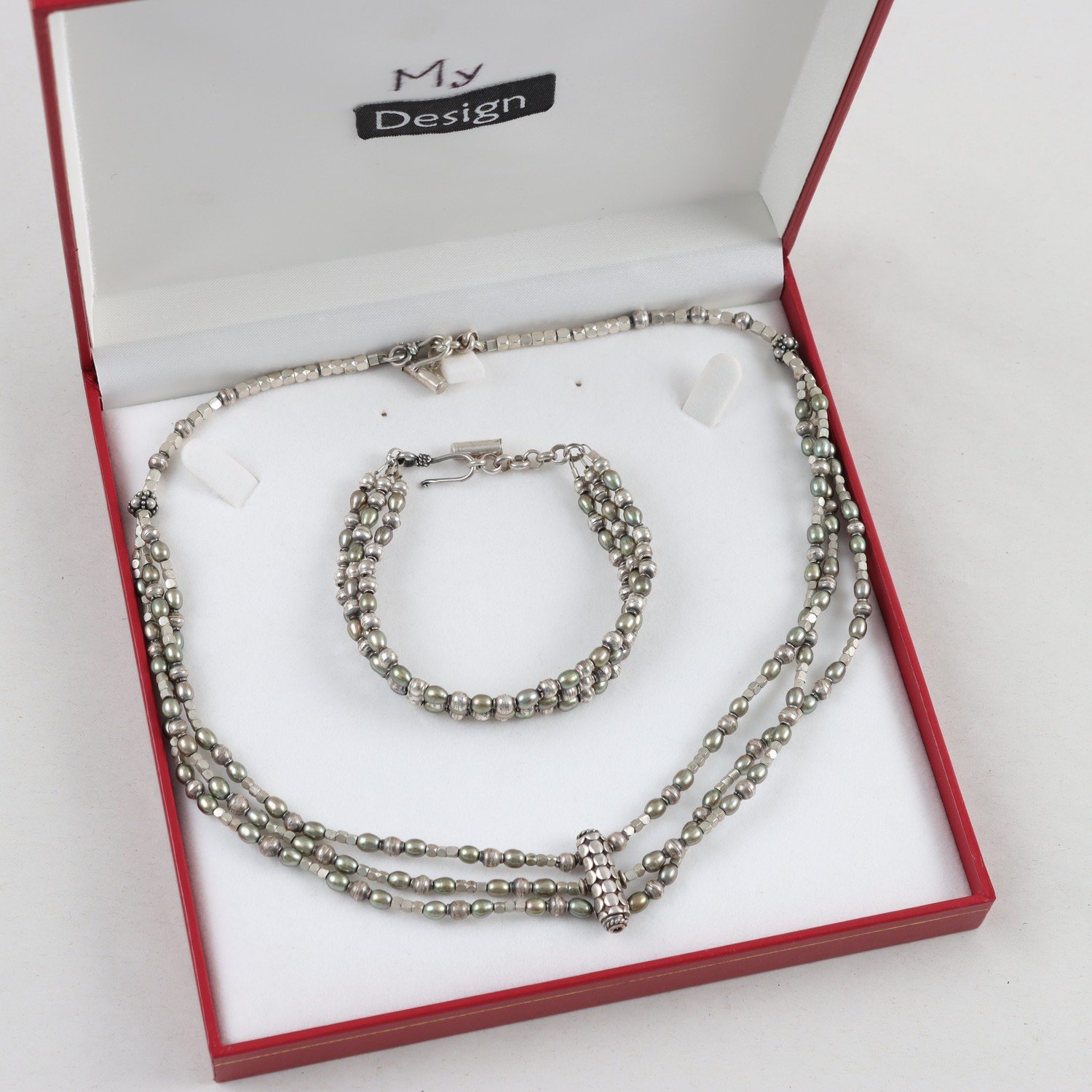 Set, halsband, armband, silver 925, pärlor, brv: 61,8g