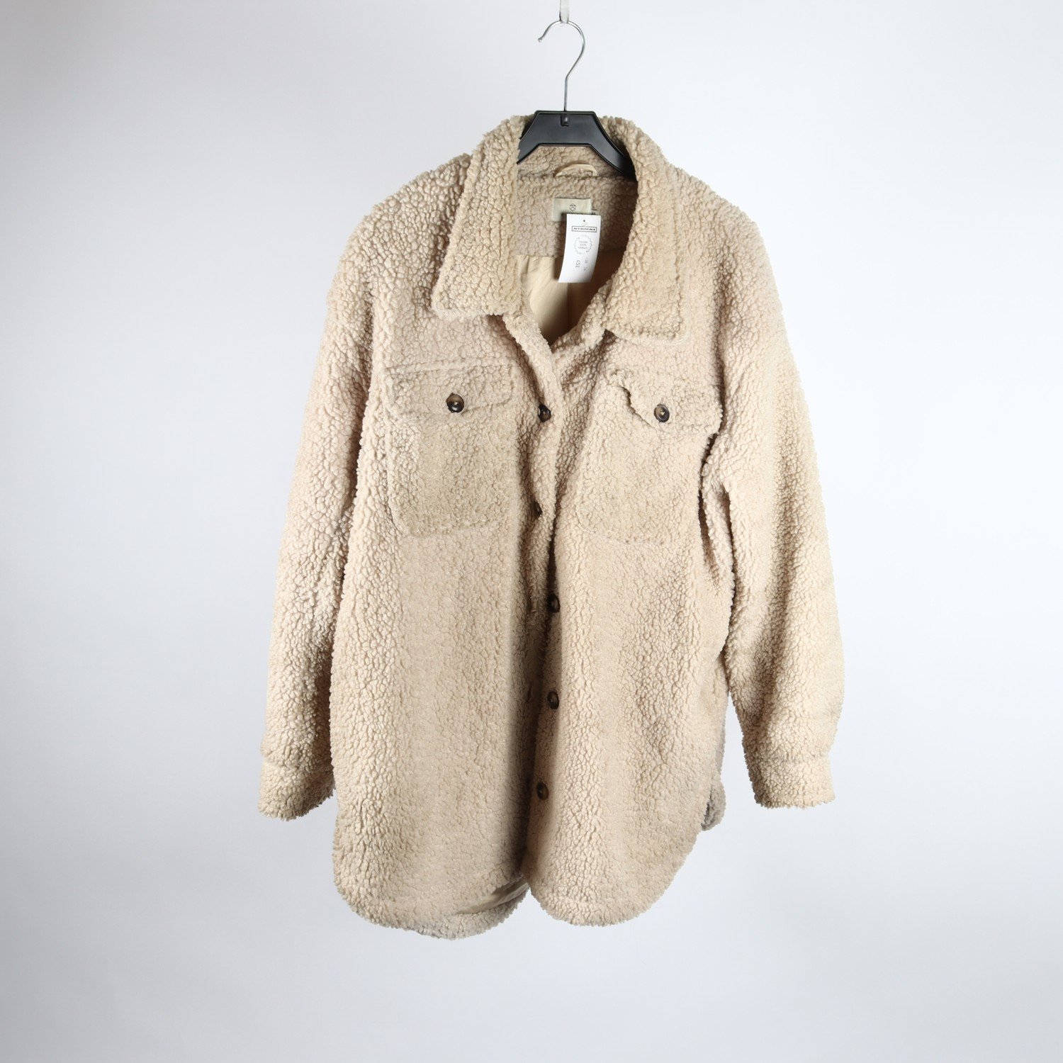 Teddykofta, Kaffe, beige, pile, stl. 46