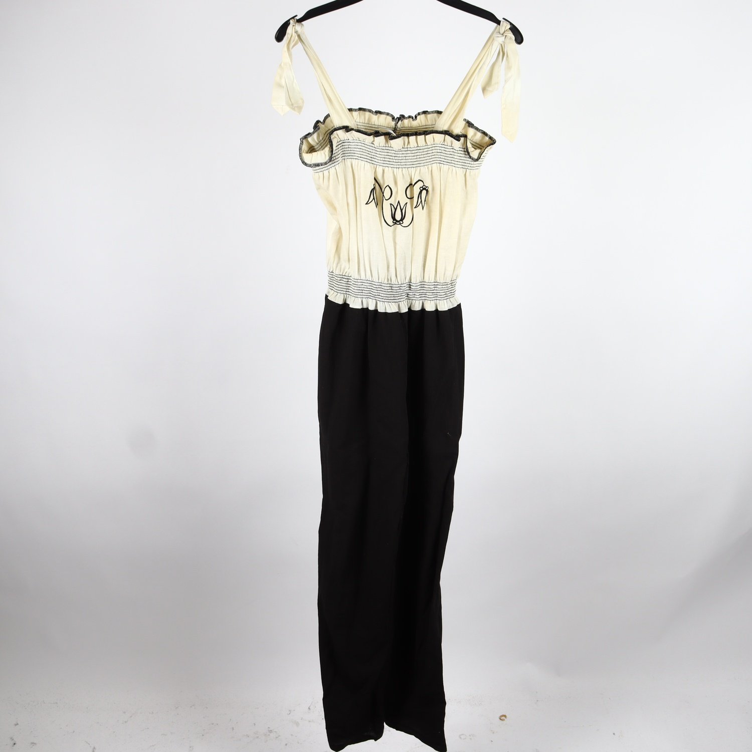 Byxdress, vintage, Anna Modeller, offwhite, svart, stl. 36