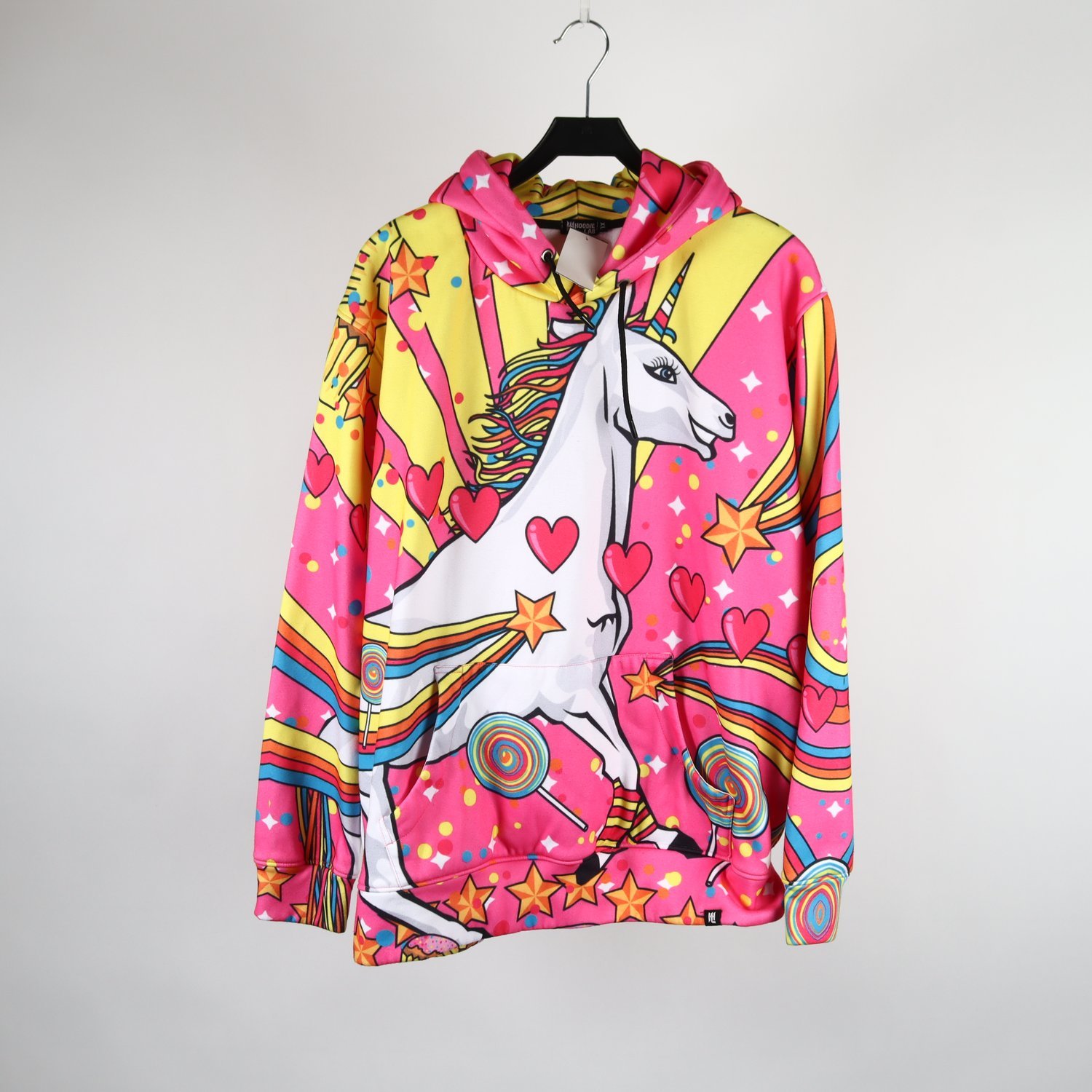Hoodie, Hoodie Lab, mönstrad, rosa, gul, stl. XL